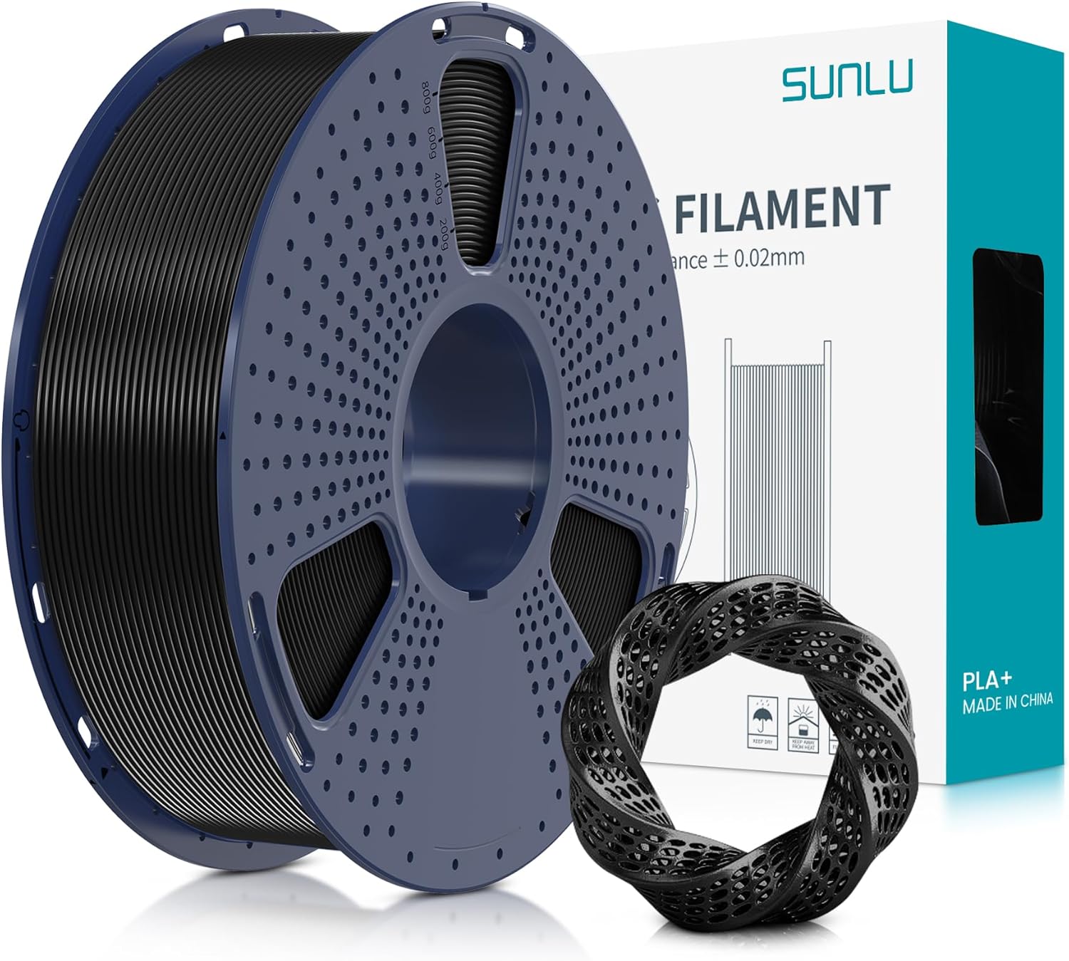 SUNLU PLA Plus 3D Printer Filament, 1.75mm PLA+ 3D Filament for FDM 3D Printer & 3D Pens, Neatly Wound Filament, Strong and Toughness, Dimensional Accuracy +/- 0.02 mm, 1KG Spool(2.2 LBS), Black