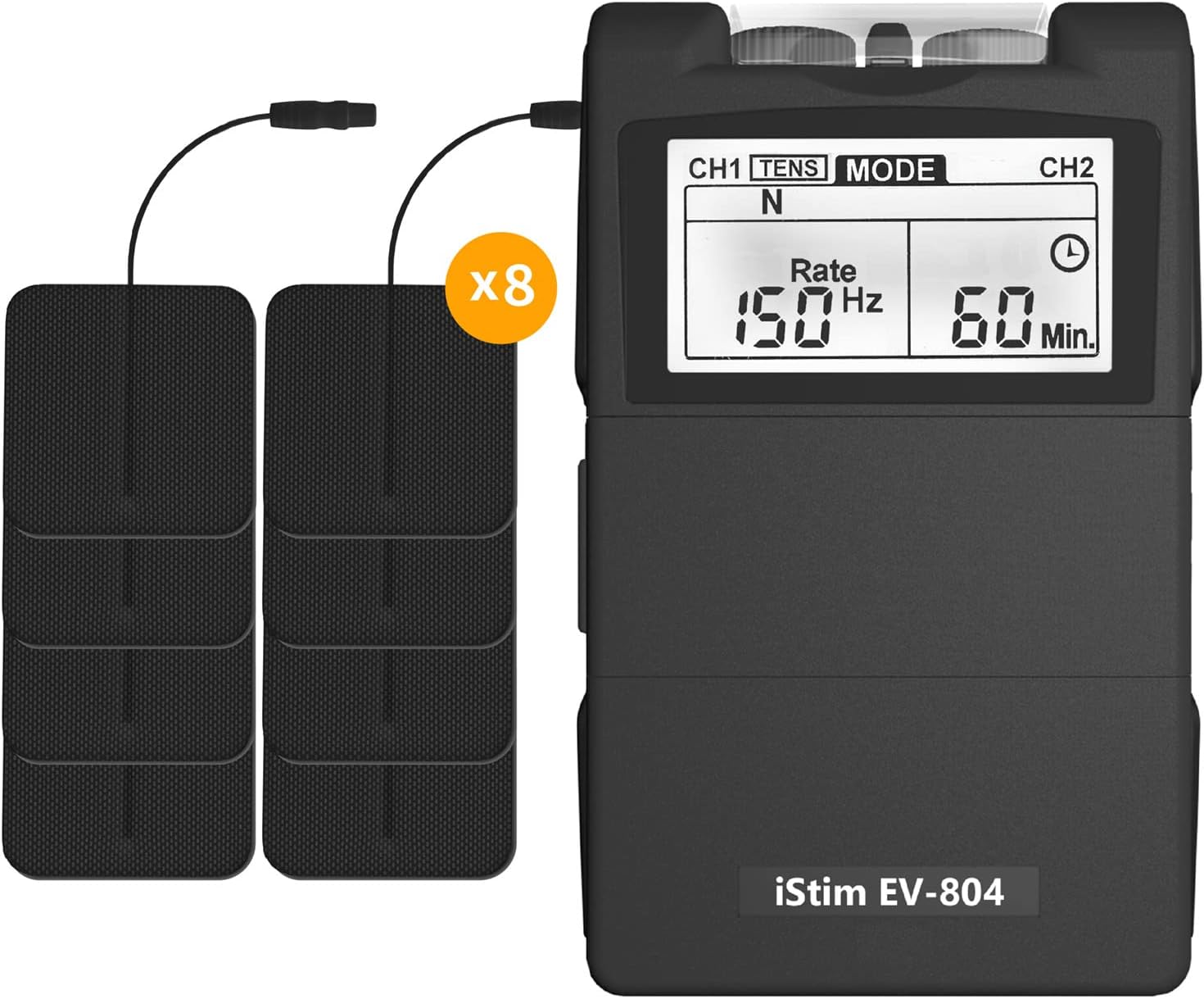 iStim EV-804 TENS/EMS 2 Channel Combo Machine Unit - Muscle Stimulator + Back Pain Relief and Pain Management- 7 modes (Including 8 Pieces Electrodes Pads)