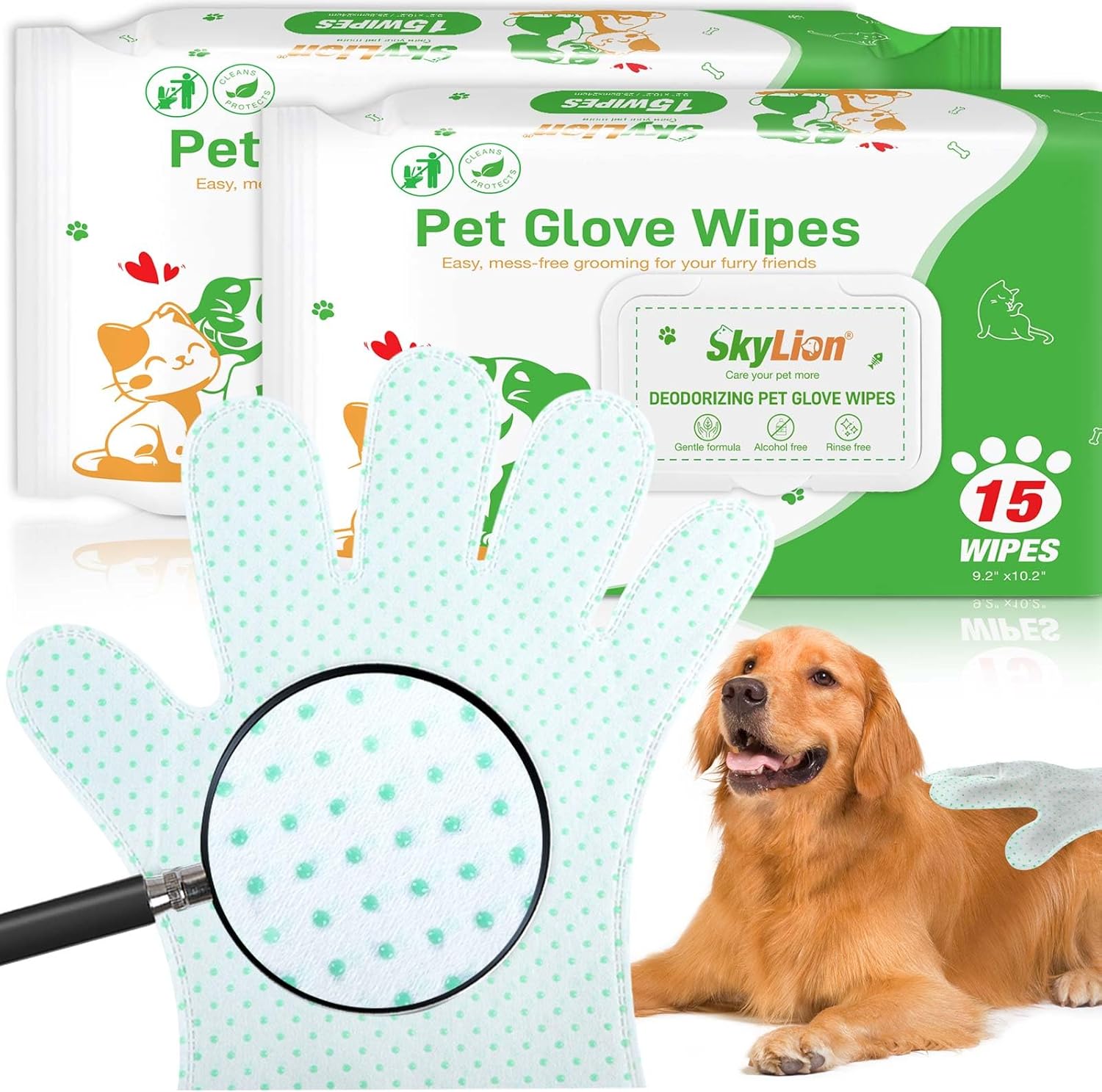 Dog Wipes Grooming Gloves Enhanced Cleaning Deodorizing Plant Oil Bath Wipes Waterless Cat Shampoo Pets Wipes for Paws, Butt, Face and Fur