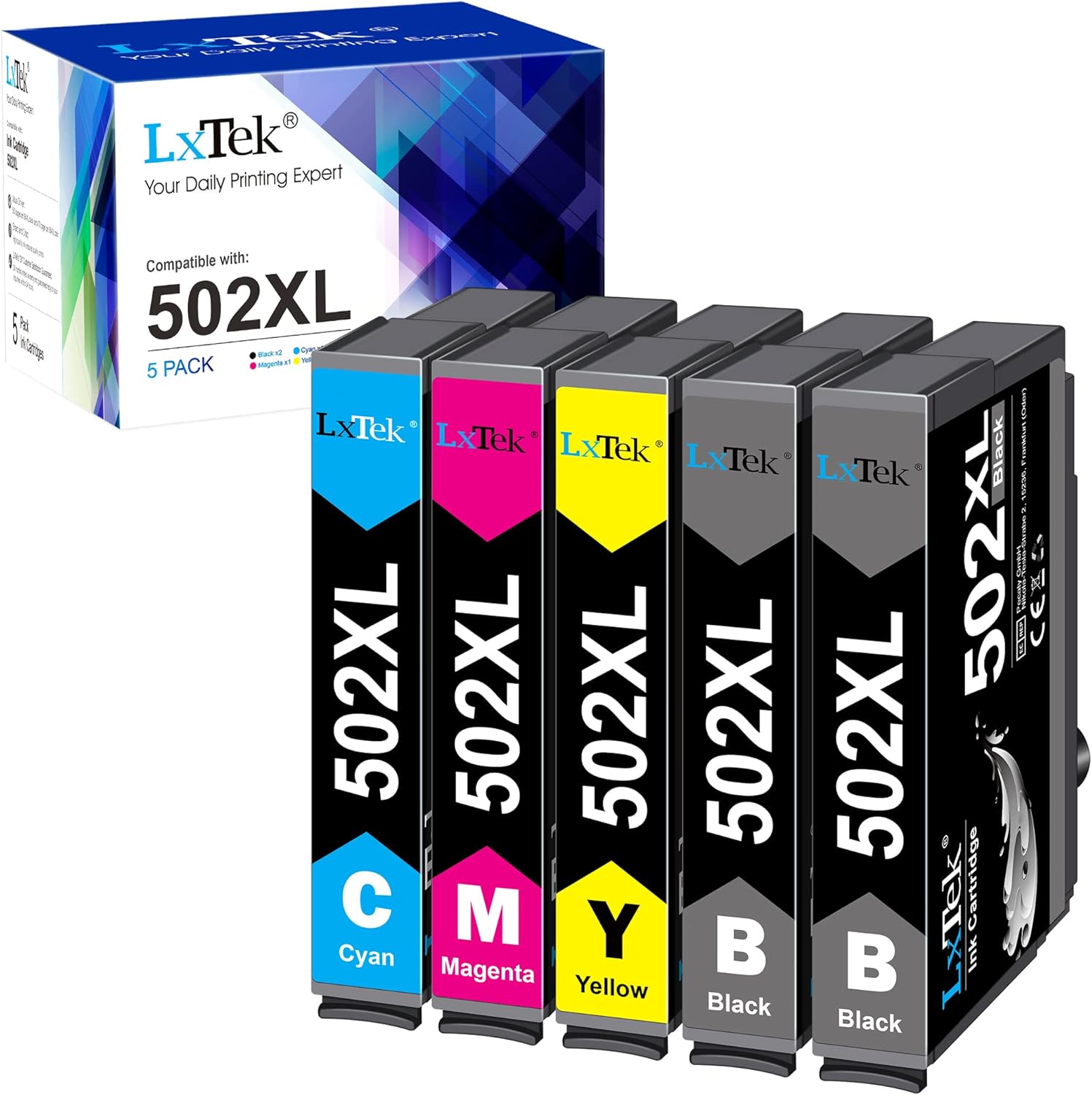 502XL Compatible Ink Cartridge Replacement for Epson 502 XL Ink Cartridges for Epson Expression Home XP-5105 XP5100 Workforce WF-2860 WF-2860DWF WF-2865DWF (black cyan magenta yellow,5-Pack)