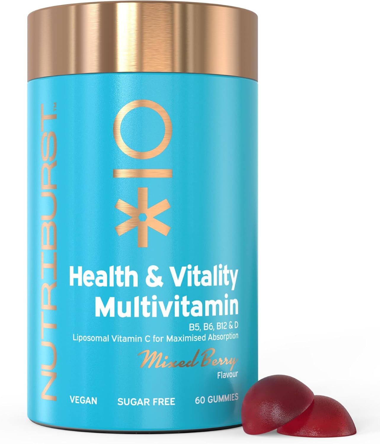 Nutriburst Multivitamins Health & Vitality Gummy Liposomal C B5 B6 B12, D - Plant Based, Sugar Free Supplement - 60 Gummies 1 Month Supply - Healthy Nutrition Suitable for Vegetarians and Vegans