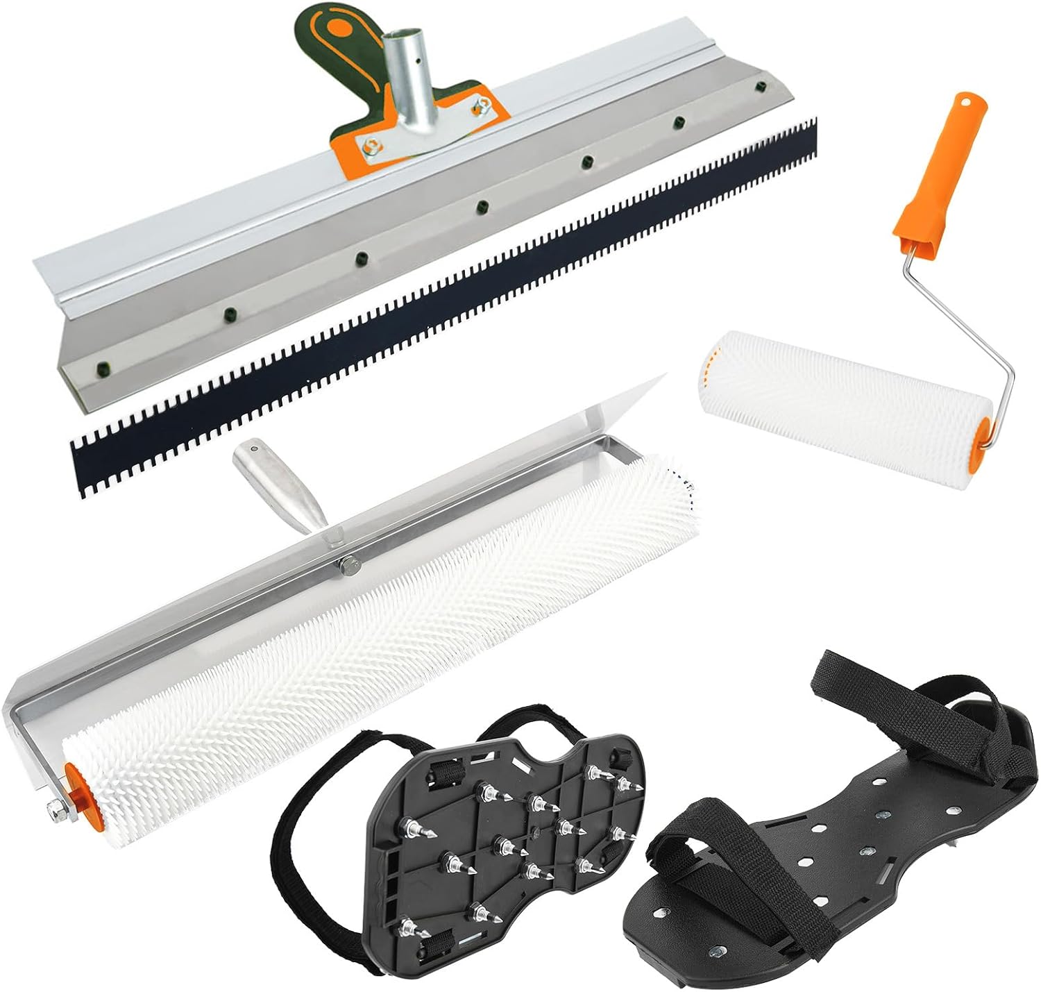 Self-Leveling DIY Tool Kit,Including Stainless Steel Scraper Self-Leveling Rake,Floor Construction Roller Nail Shoes,Epoxy Floor Paint Tools
