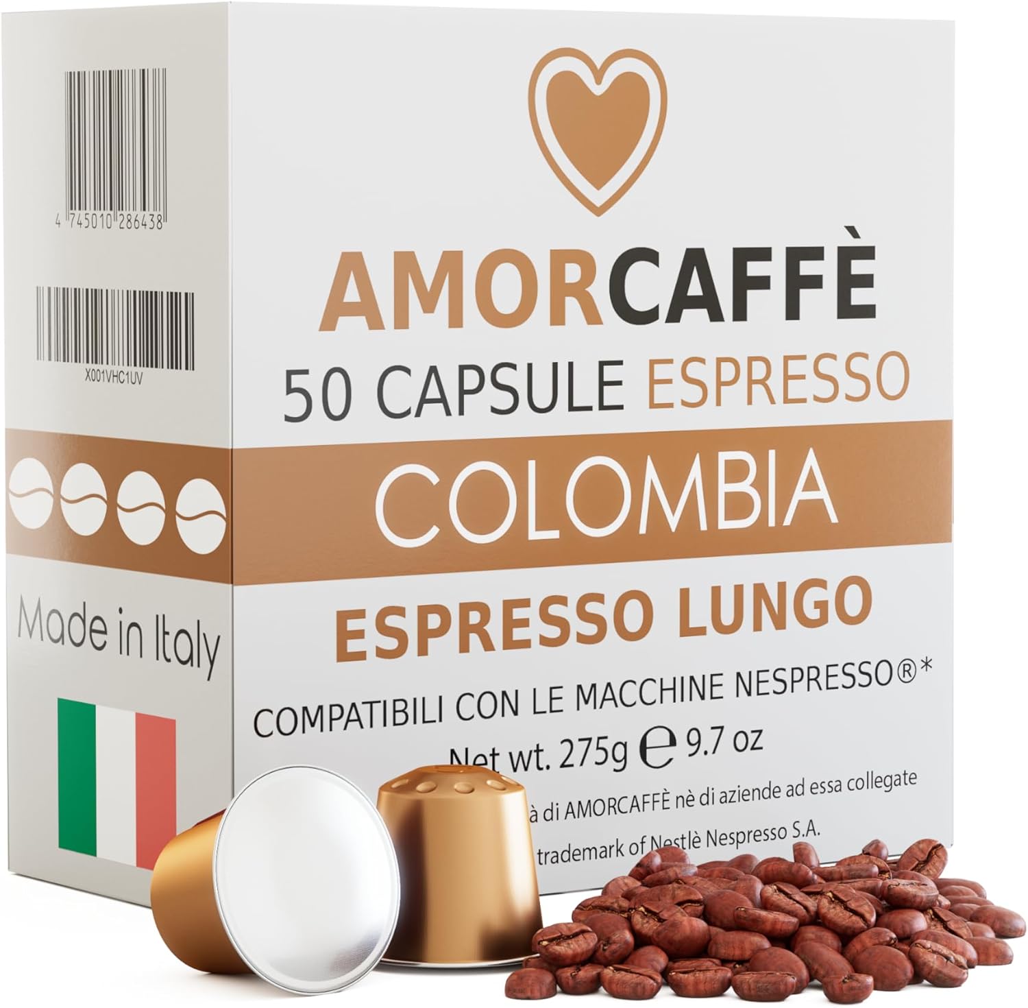 Amorcaffe 50 Aluminium Capsules Compatible with Nespresso Pods - Colombia Espresso Lungo