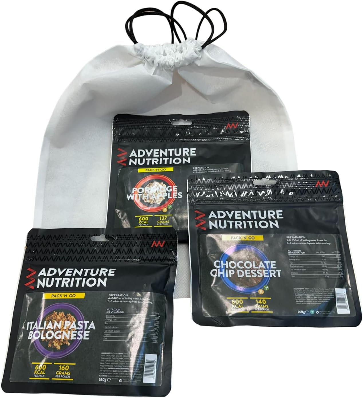 Adventure Nutrition Freeze Dried Meal Pack, 1 Breakfast, 1 Main Meal, 1 Pudding