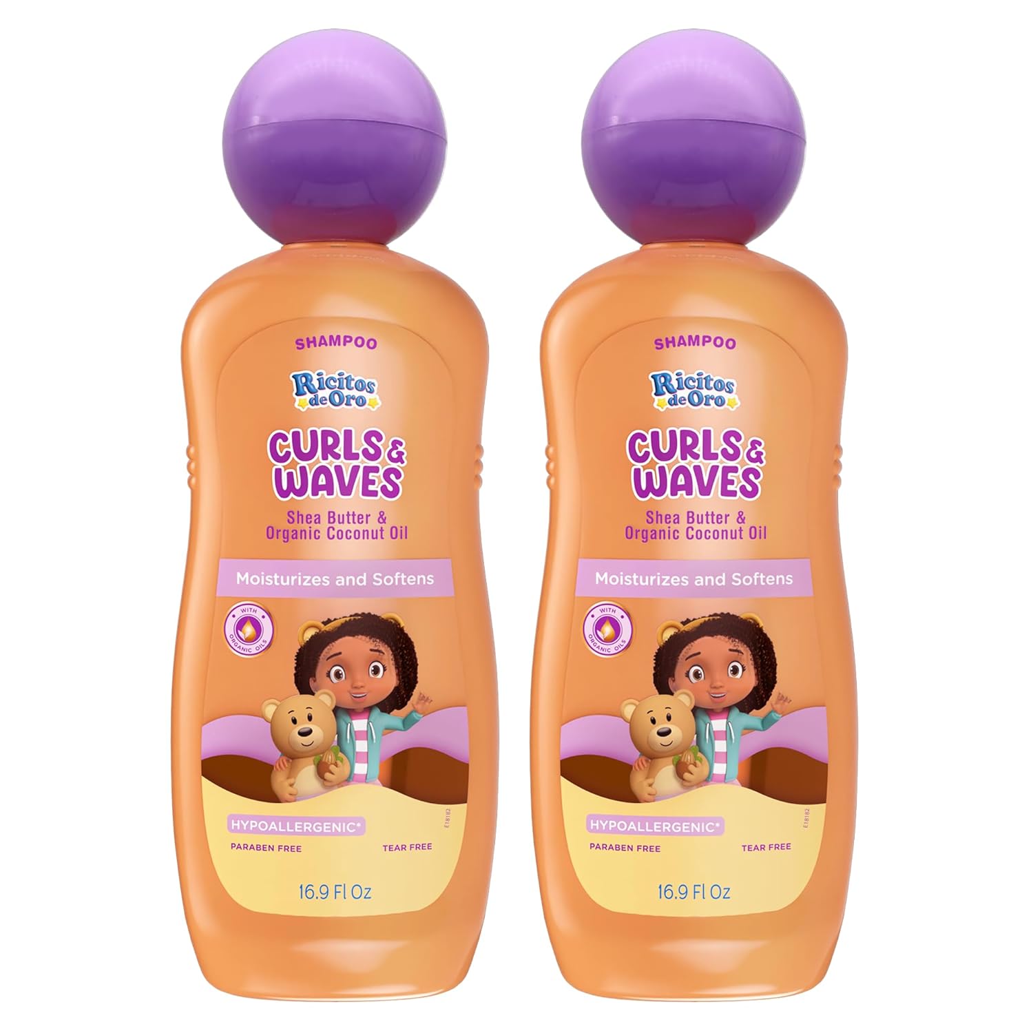 Ricitos de Oro Curls & Waves Shampoo: Defines & Highlights Natural Curls, Moisturizes & Smoothes, Frizz Control, Deep Cleanses Scalp, Baby Shampoo, Ideal for Kids & Toddlers, 16.9 oz, 2-Pack
