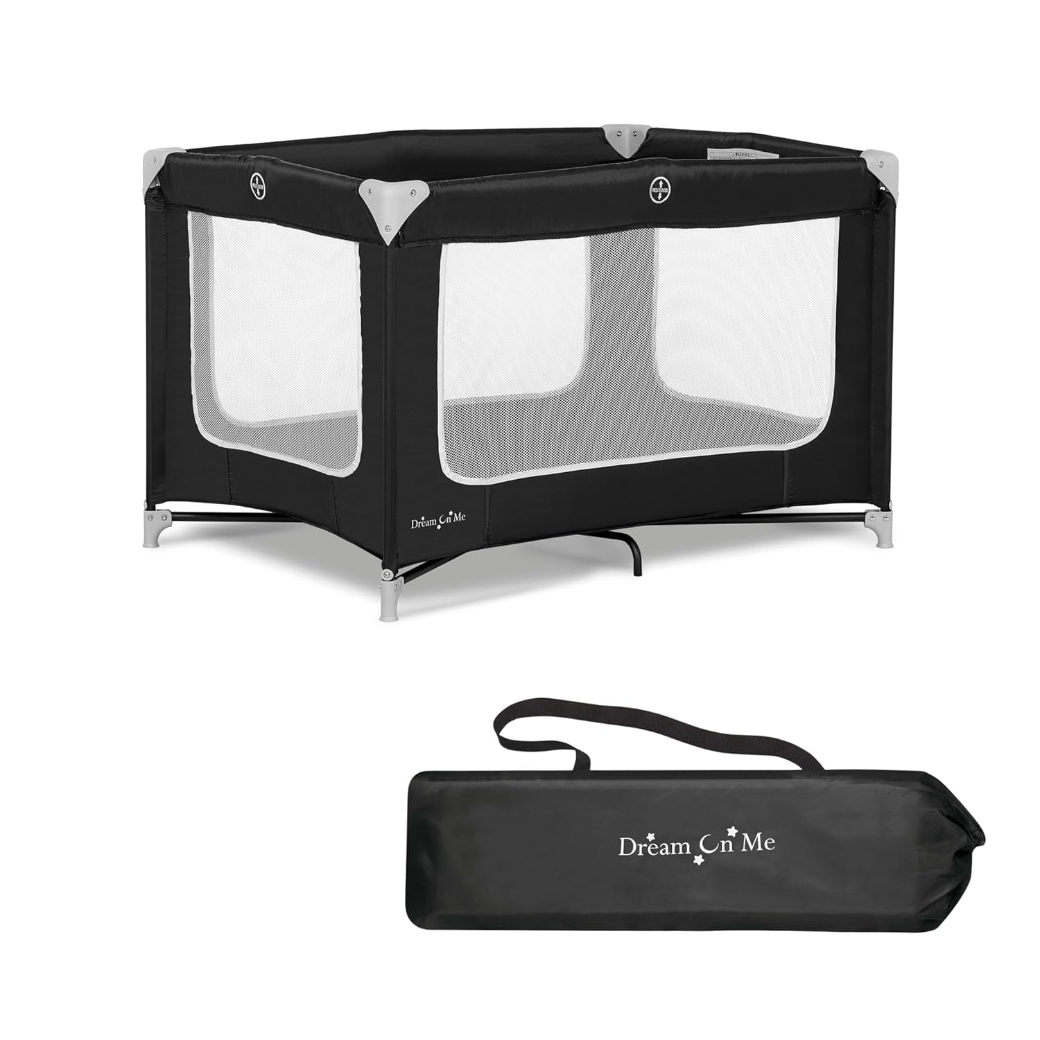 Dream On Me Zodiak Portable Playard in Black, Lightweight, Packable and Easy Setup Baby Playard, Breathable Mesh Sides and Soft Fabric - Comes with a Removable Padded Mat
