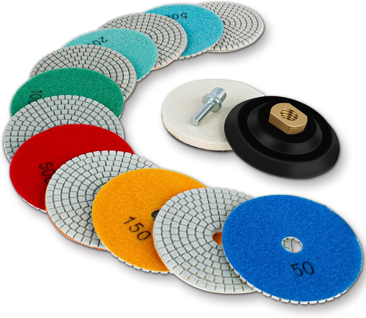 15pcs Diamond Polishing Pads Kit 4 inch 100mm Wet/Dry for Granite Stone Concrete Marble Polishing Use Grinding Discs Set for Granite Marble Concrete Stone Buffing Polishing
