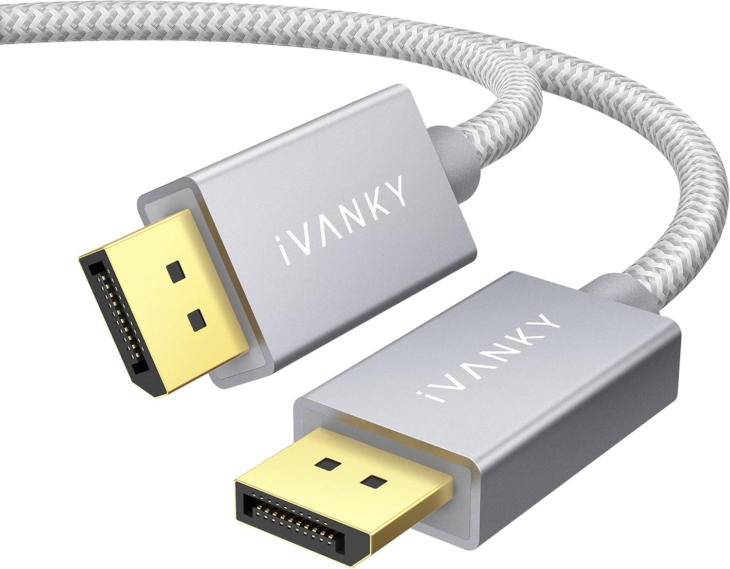 IVANKY DisplayPort Cable 6.6ft/2M, [4K@60Hz, 2K@165Hz, 2K@144Hz], Gold-Plated Braided High Speed DP 1.2 for Gaming Monitor, Graphics Card, TV, PC, Laptop - Silver Grey