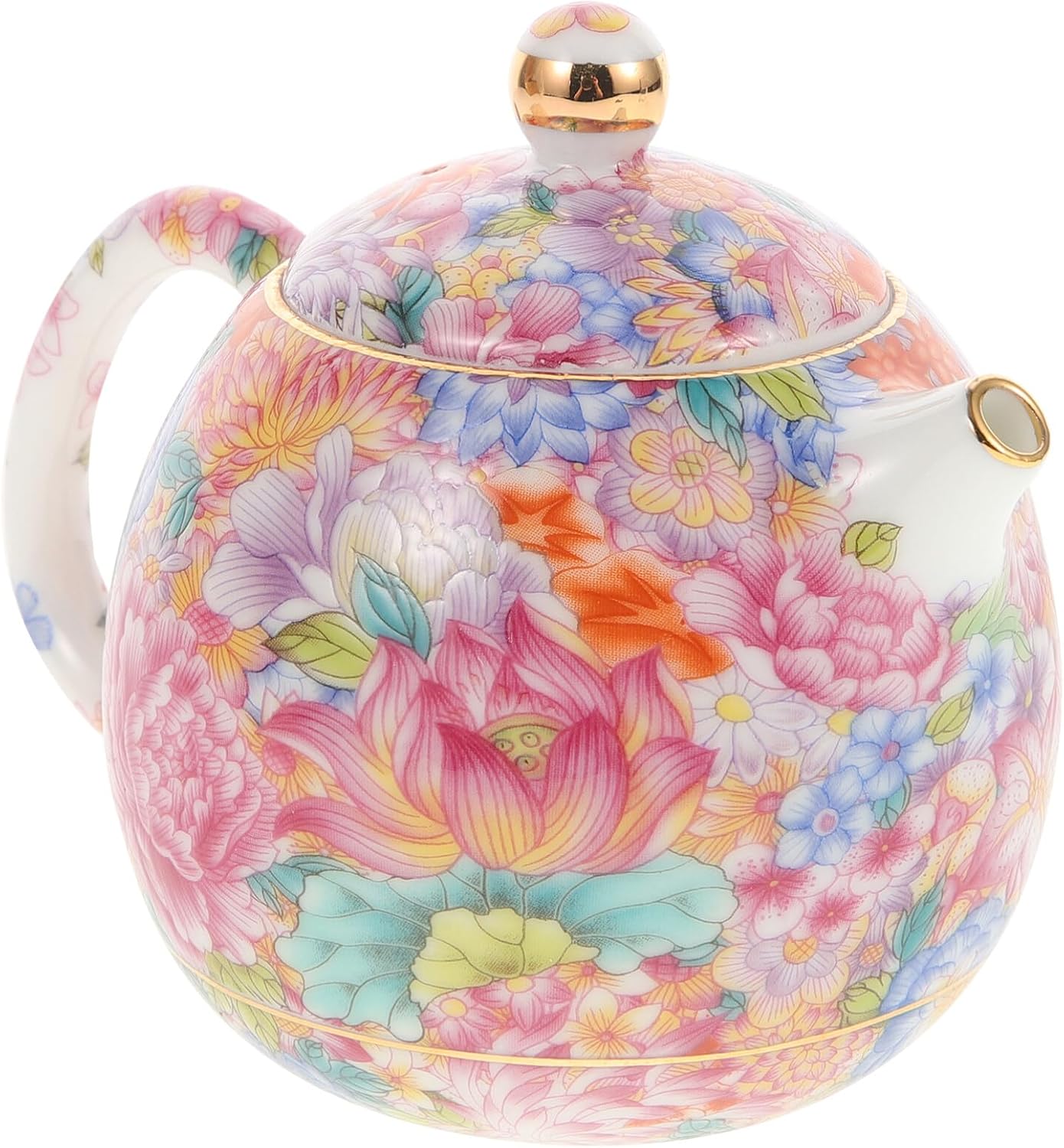 Amosfun Ceramic Floral Bone China Teapot - Porcelain Tea Kettle - Vintage Chinese Japanese Style - Small Loose Leaf Teapot for Home Office