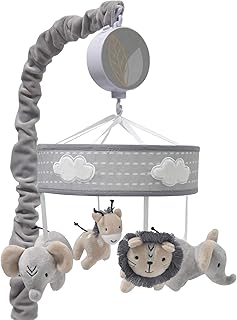 Lambs & Ivy Jungle Safari Musical Baby Crib Mobile - Gray, Beige, White, Animals
