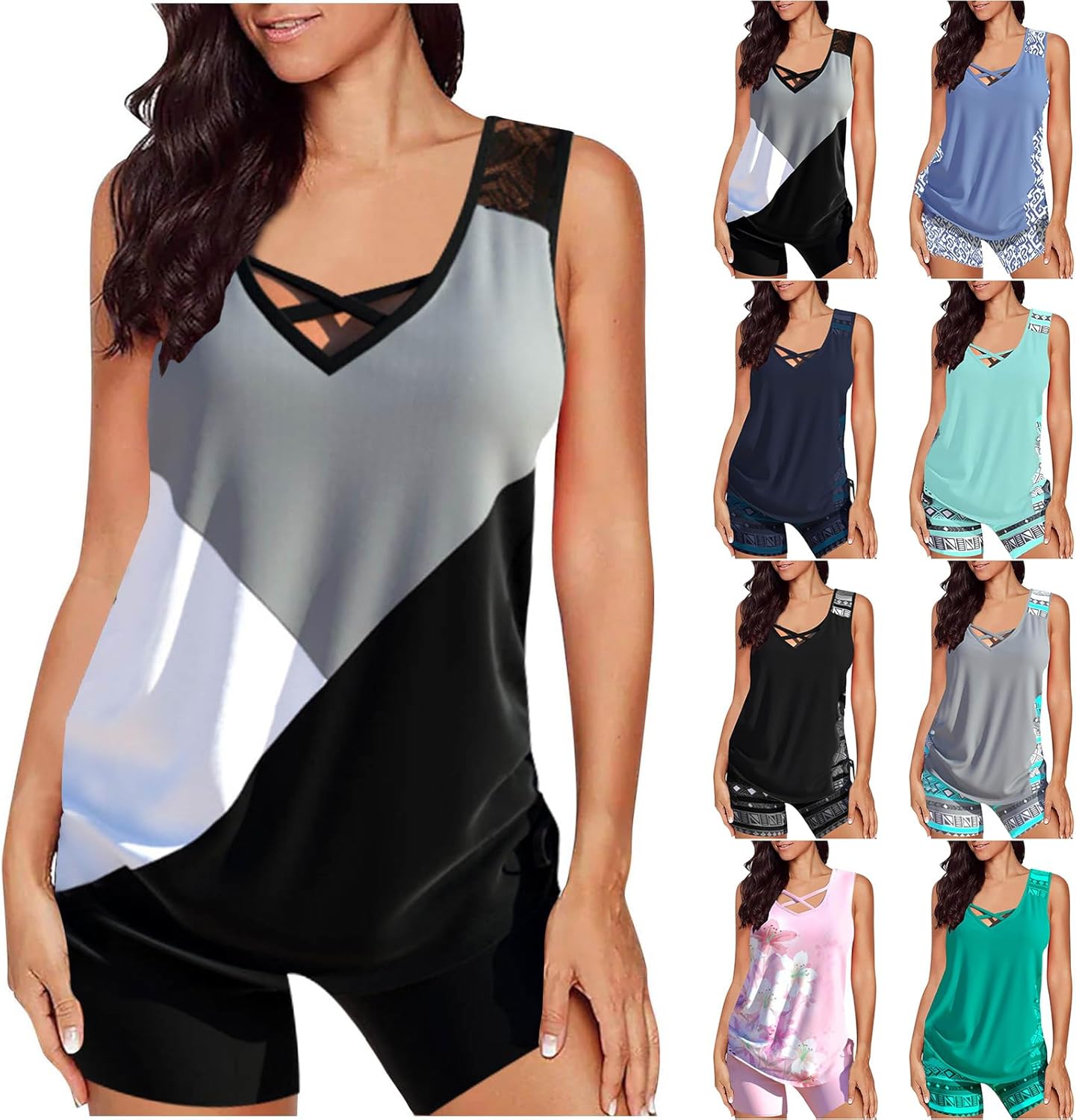 Tankini Swimsuits for Women 2024 Modest Two Piece Bathing Suits Modlily Bikini Sets Tankini Tops and Swim Shorts