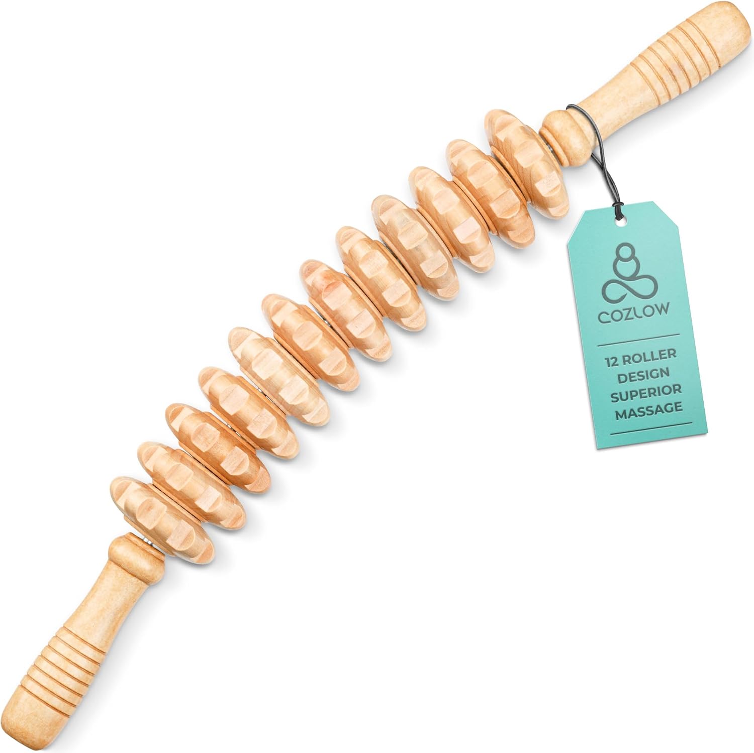 Cozlow Wooden Massage Roller Stick, Curved Wood Therapy Massage Tool for Body Sculpting, Lymphatic Drainage, Fascia Release & Reducing Cellulite Appearance, Maderoterapia Massager for Legs & Back