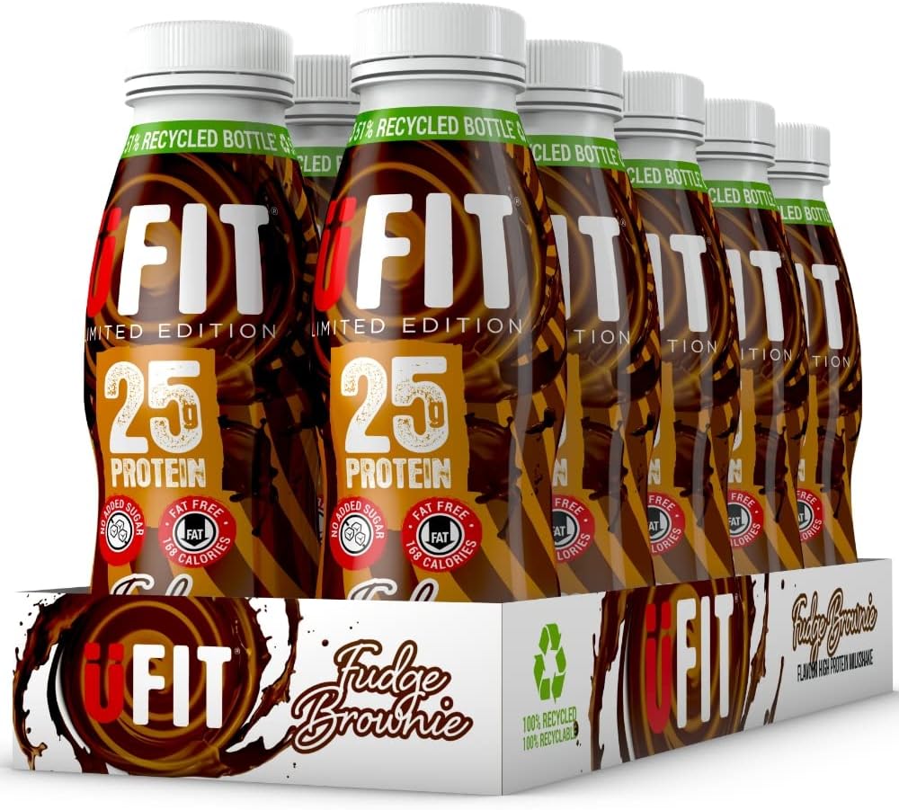 UFIT High 25g Protein Shake - Fudge Brownie Flavour- Fat Free - No Added Sugar – Ready to Drink - 10 x 330ml (Packaging May Vary)