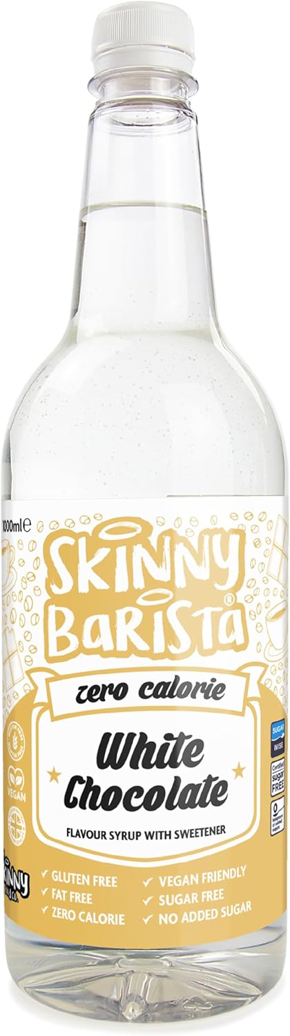 Skinny Food Co White Chocolate Coffee Syrup - Sugar Free 1L - Zero Calorie Sugar Free Coffee Syrup, Tea, Hot Chocolate, Fruit, Protein Drinks - Vegan-Friendly, Gluten-Free & Fat-Free