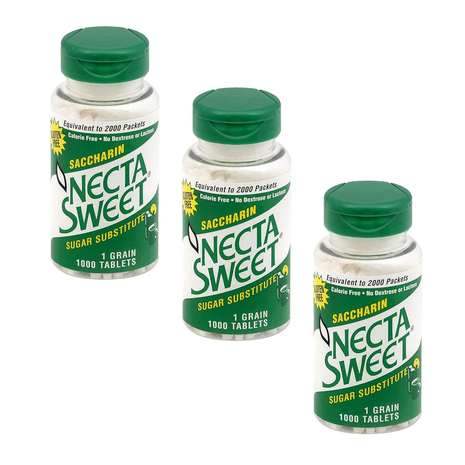 Necta Sweet 1-Grain Saccharin Tablets - Zero-Calorie Sugar Substitutes (3-Pack 1,000-Tablet Bottle)