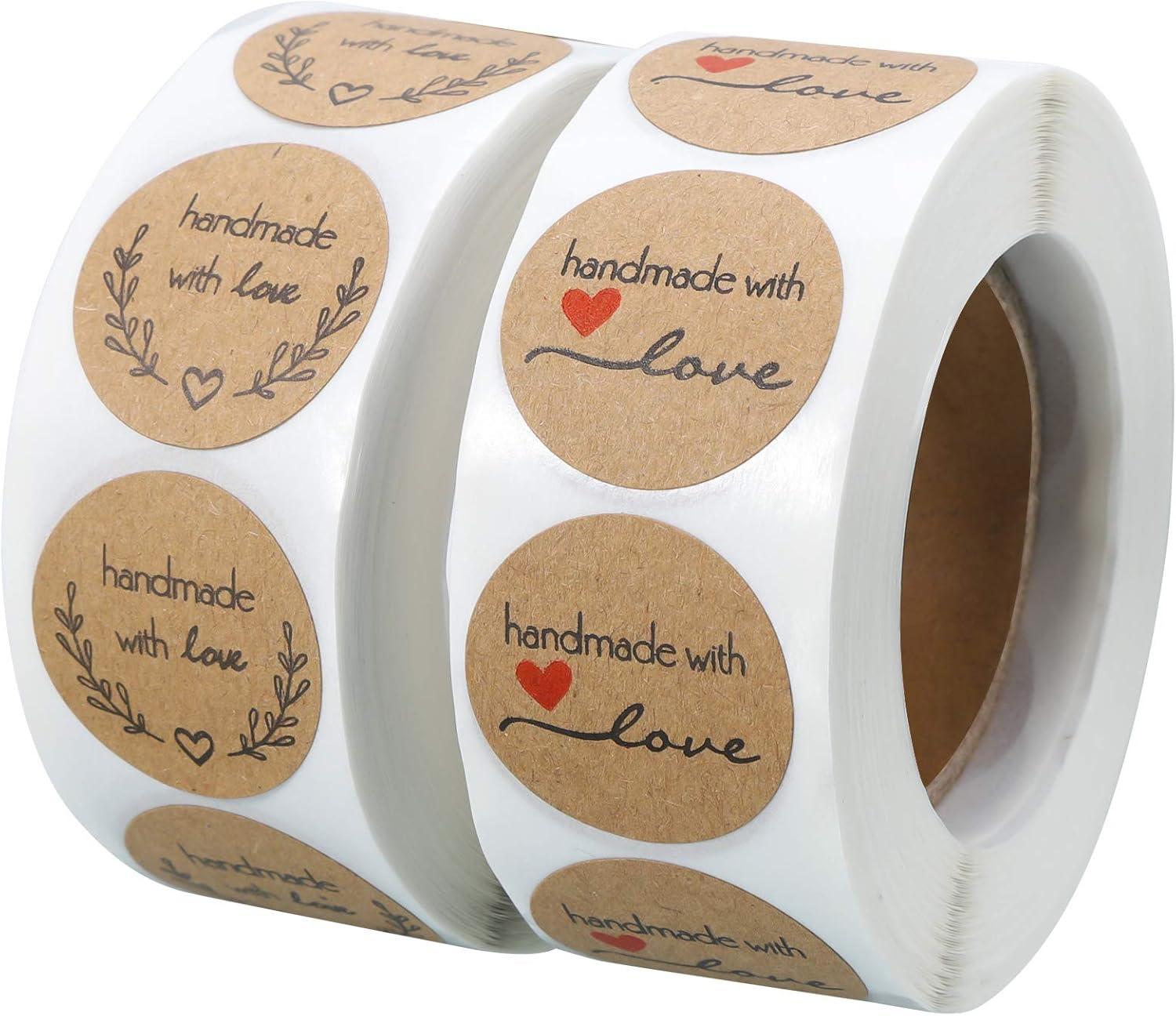 metagio 1000PCS Handmade with Love Stickers, Round Baking Kraft Sticker Stickers Self-Adhesive Label Home-Made Sticky Labels for Baking Gift Bags Birthday Christmas