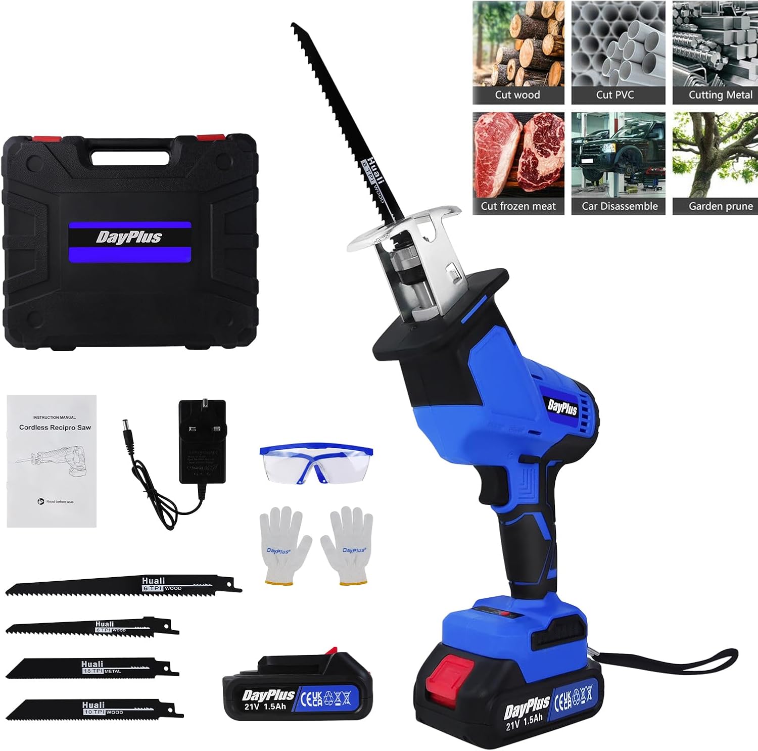 Cordless Reciprocating Saw for Metal/Wood/PVC Pipe/Bamboo/Tree Branch Pruning, Electric Saws with 4 Saw Blades, Battery Powered, 0-2800SPM Variable Speed, Carrying Case