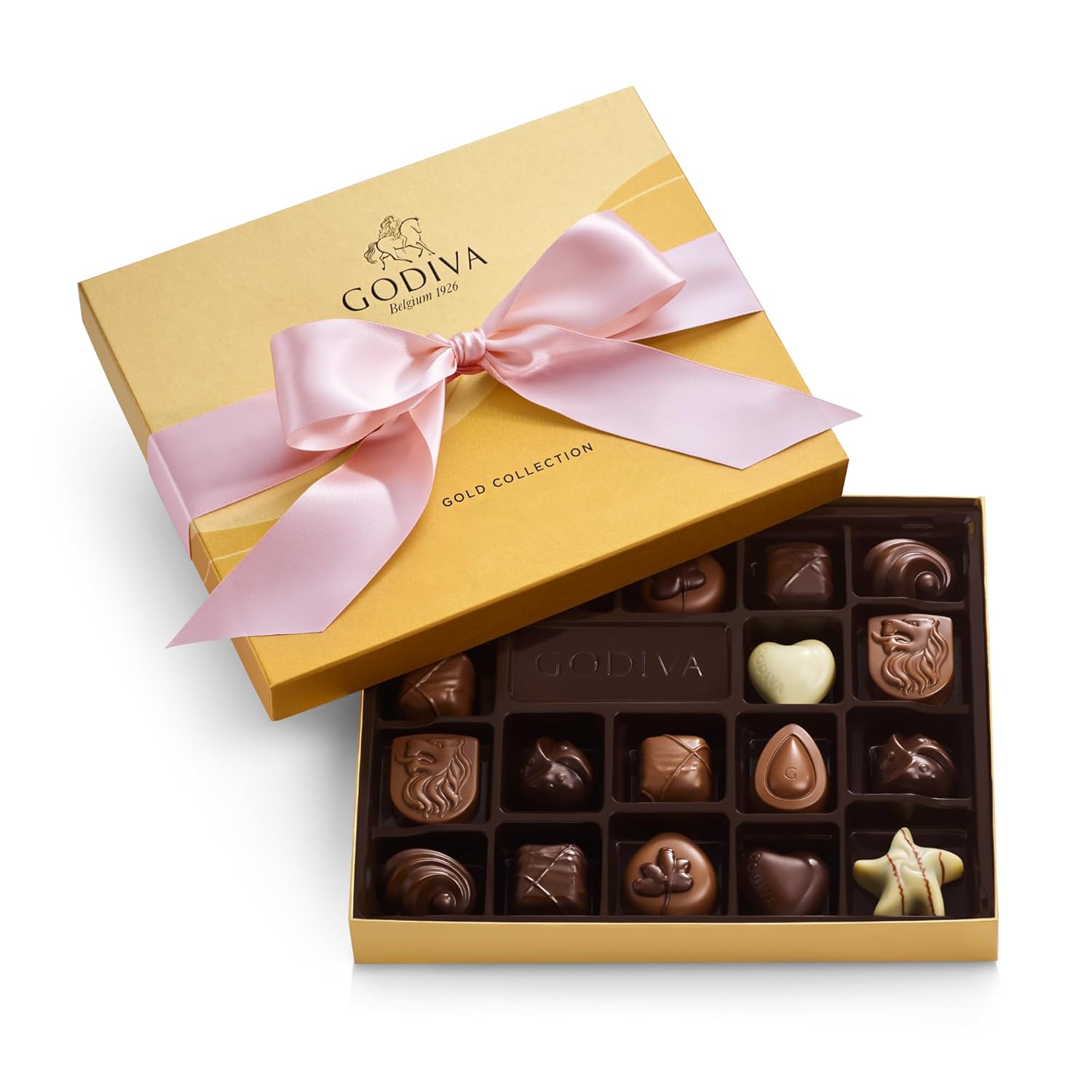 Godiva Chocolatier Pink Ribbon 18-Piece Assorted Chocolate Gift Box – Gourmet Chocolate Candy Variety Pack – Dark Caramel, Milk Chocolate, Nuts– Gift Basket for Congratulations, Birthday and Anniversary