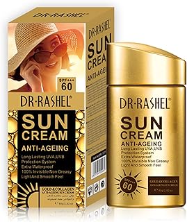 Dr Rashel Anti Aging Sunscreen SPF 60 for Face and Body, Sun Screen Protector Walerproof, Non Greasy, Light and Smooth Feel Sunscreen Lotion Moisture Sun Cream, Beach Essentials for Women (SPF 60)