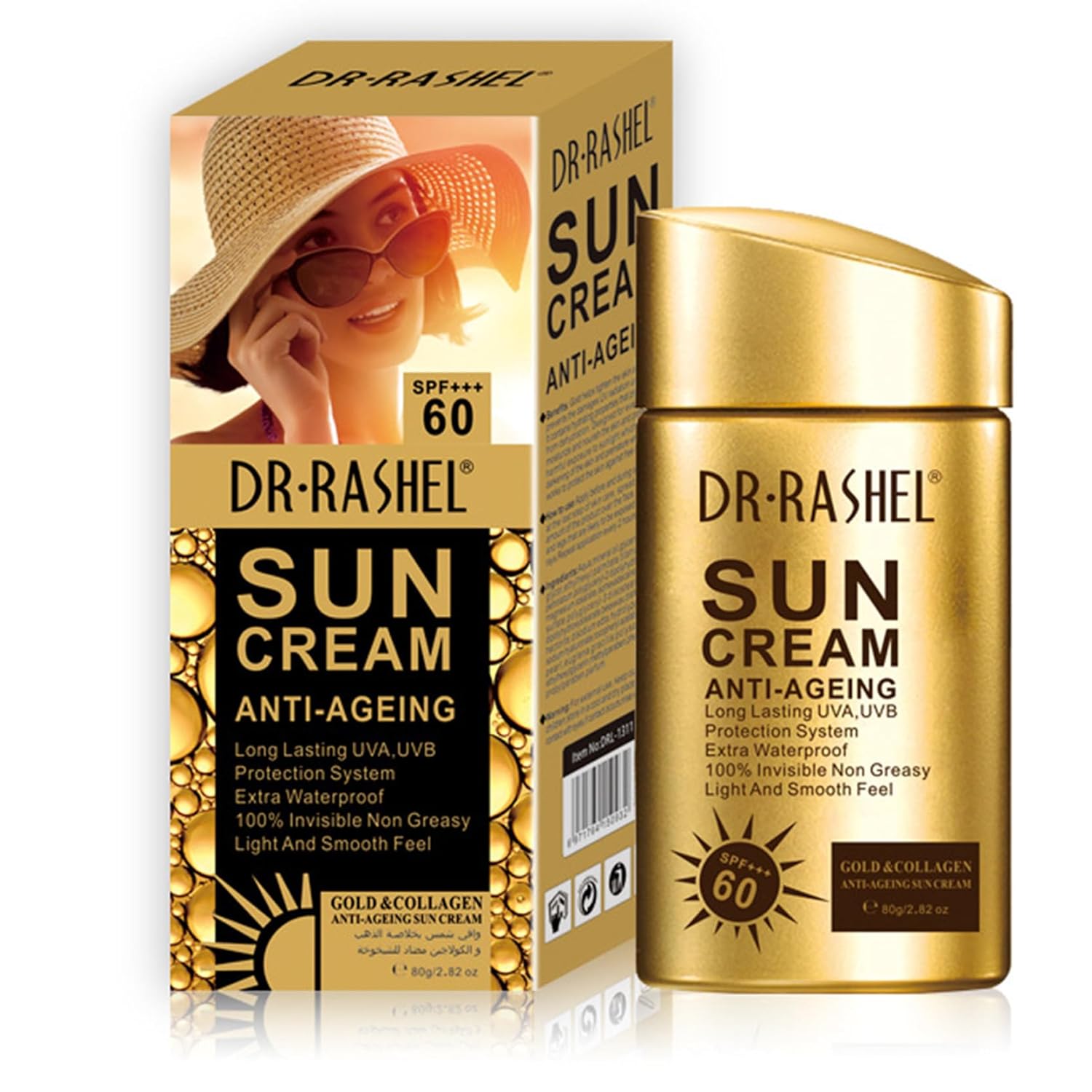 Dr Rashel Anti Aging Sunscreen SPF 60 for Face and Body, Sun Screen Protector Walerproof, Non Greasy, Light and Smooth Feel Sunscreen Lotion Moisture Sun Cream, Beach Essentials for Women (SPF 60)