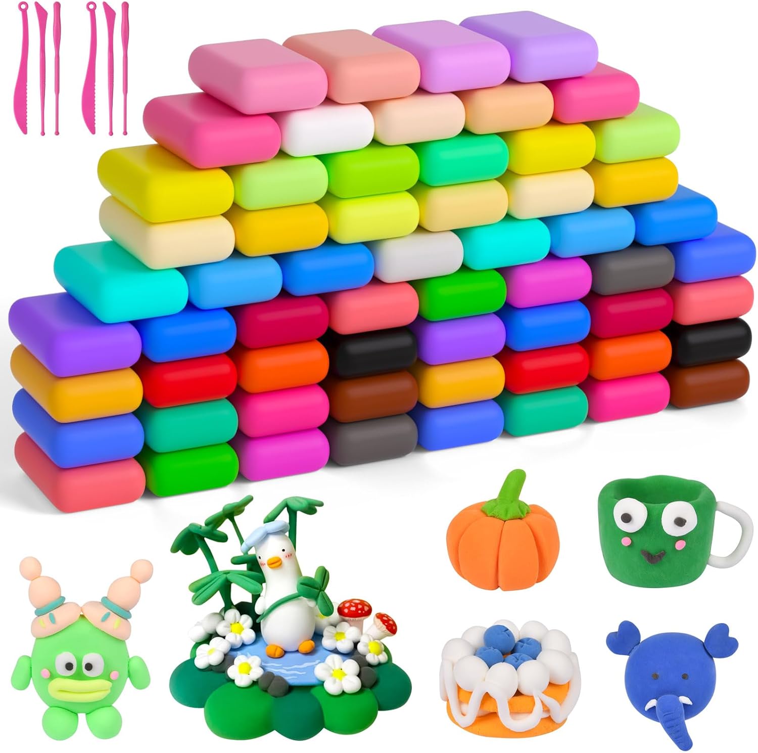 AUAUY Air Dry Clay, 60Pcs Ultra Light Modeling Clay with 6 Sculpting Tools, DIY Creative Magic Clay, No-Toxic Modeling Clay & Dough, Arts and Crafts Kits for Boys Girls, Best Gifts for Kids