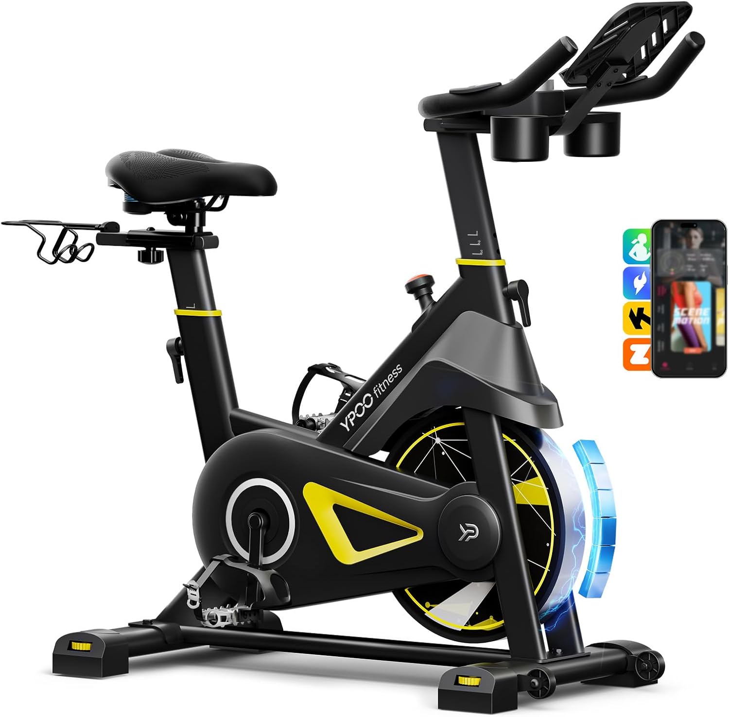 Exercise Bike, Adjustable Magnetic Resistance Stationary Bikes for Home Cardio with Exclusive App, Indoor Bike with 330lbs Weight Capacity Comfortable Seat, Tablet Mount and Fitness Courses