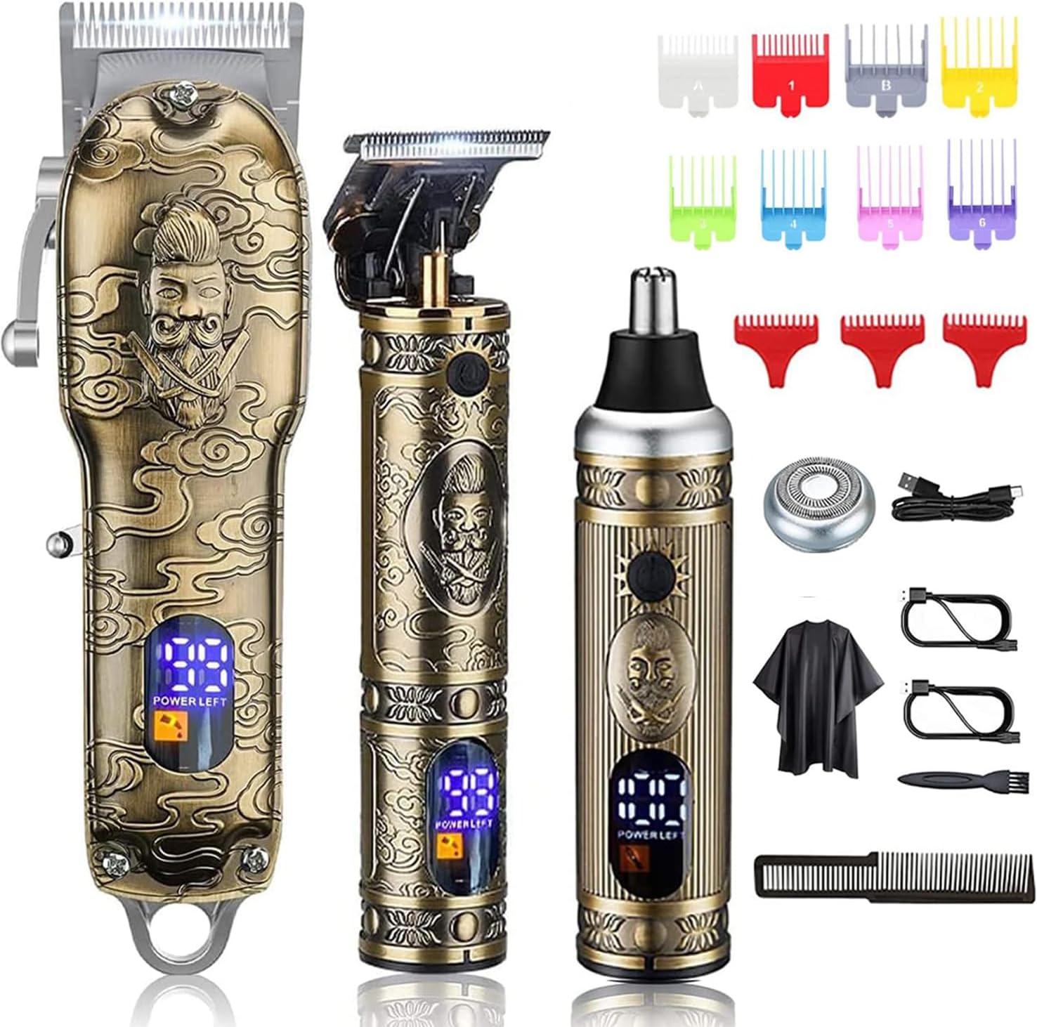 Hair Clippers for Men Barber Clippers and Trimmer Set of 3, Professional Cordless Nose and Beard Trimmer Hair Cutting Grooming Kit, Rechargeable, LCD Display