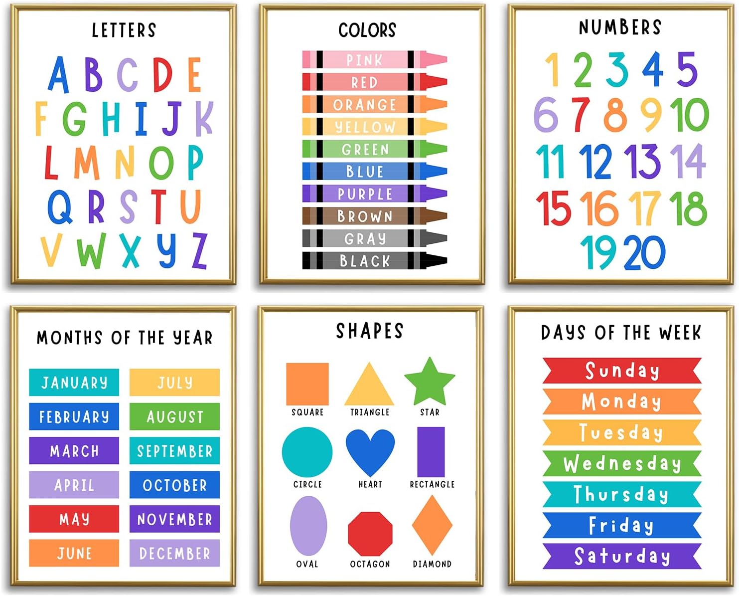 Educational Preschool Learning Posters,Alphabet ABC Posters for Toddlers Classroom Playroom Wall Art Decor,Counting Chart for Kindergarten,Pre K Learning Poster for Toddlers 1-3 Homeschool Supplies