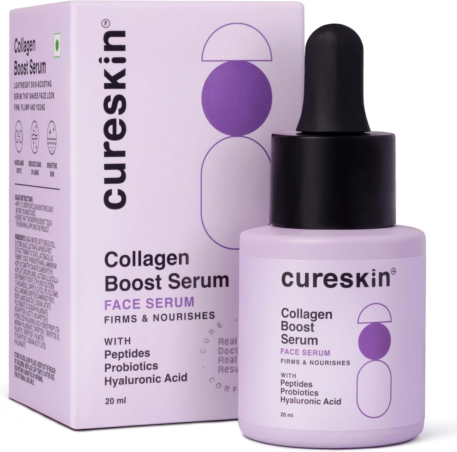Cureskin Collagen Peptide Serum for Women with Hyaluronic Acid, Peptides and Probiotics | Anti Wrinkle Face Cream, Pore-Tightening Serum For Plump & Even Skin Tone | Targets Fine Lines & Wrinkles