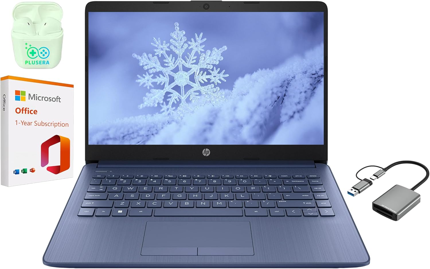 HP 14" LED Business Laptop Computer, 16GB RAM 320GB Storage (64GB eMMC+256GB SD Card), Intel Quad-Core N4120, Windows 11 S Laptop with 1-Year Microsoft Office 365, PLUSERA Earphones, Blue