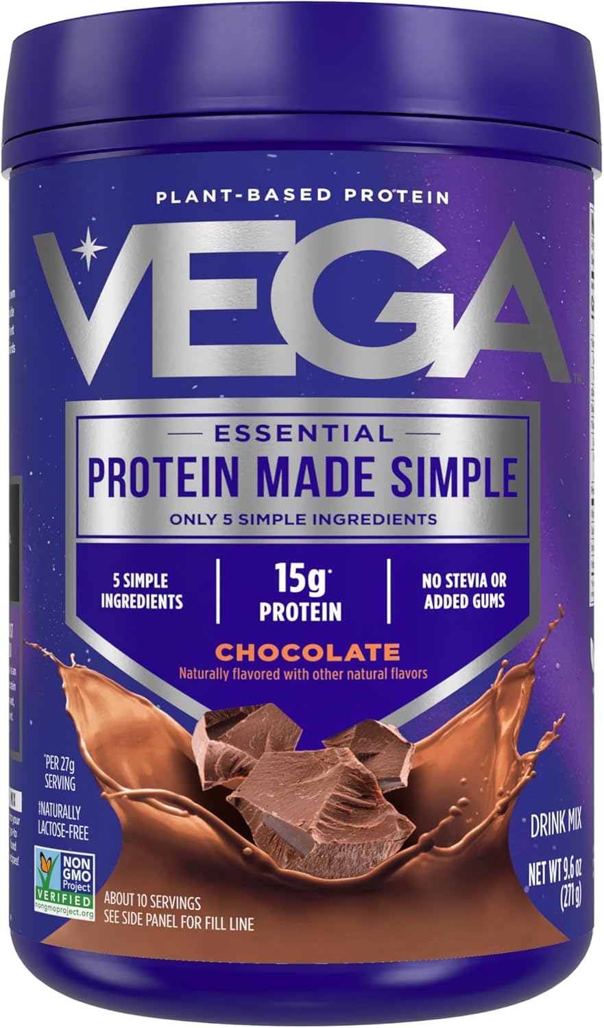 Vega Protein Made Simple - 15g Plant-Based Pea Protein, Chocolate, 10 Servings, Stevia Free, No Artificial Sweeteners or Gums, Non-GMO, Gluten Free, Dairy Free, 9.6oz (Packaging May Vary)