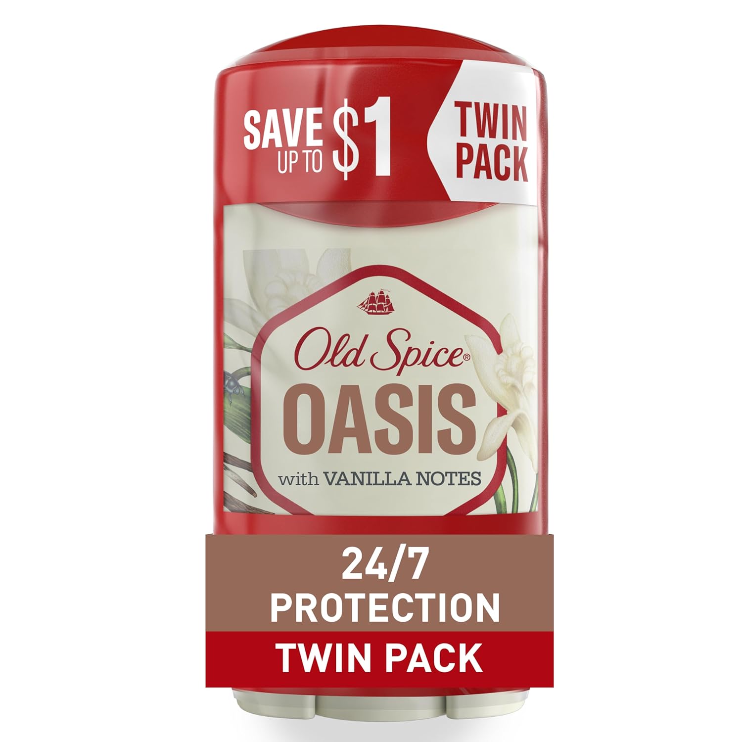Old Spice Antiperspirant and Deodorant for Men, 24/7 Sweat and Odor Protection, Invisible Solid, Oasis with Vanilla Scent, 2.6 oz (Pack of 2)