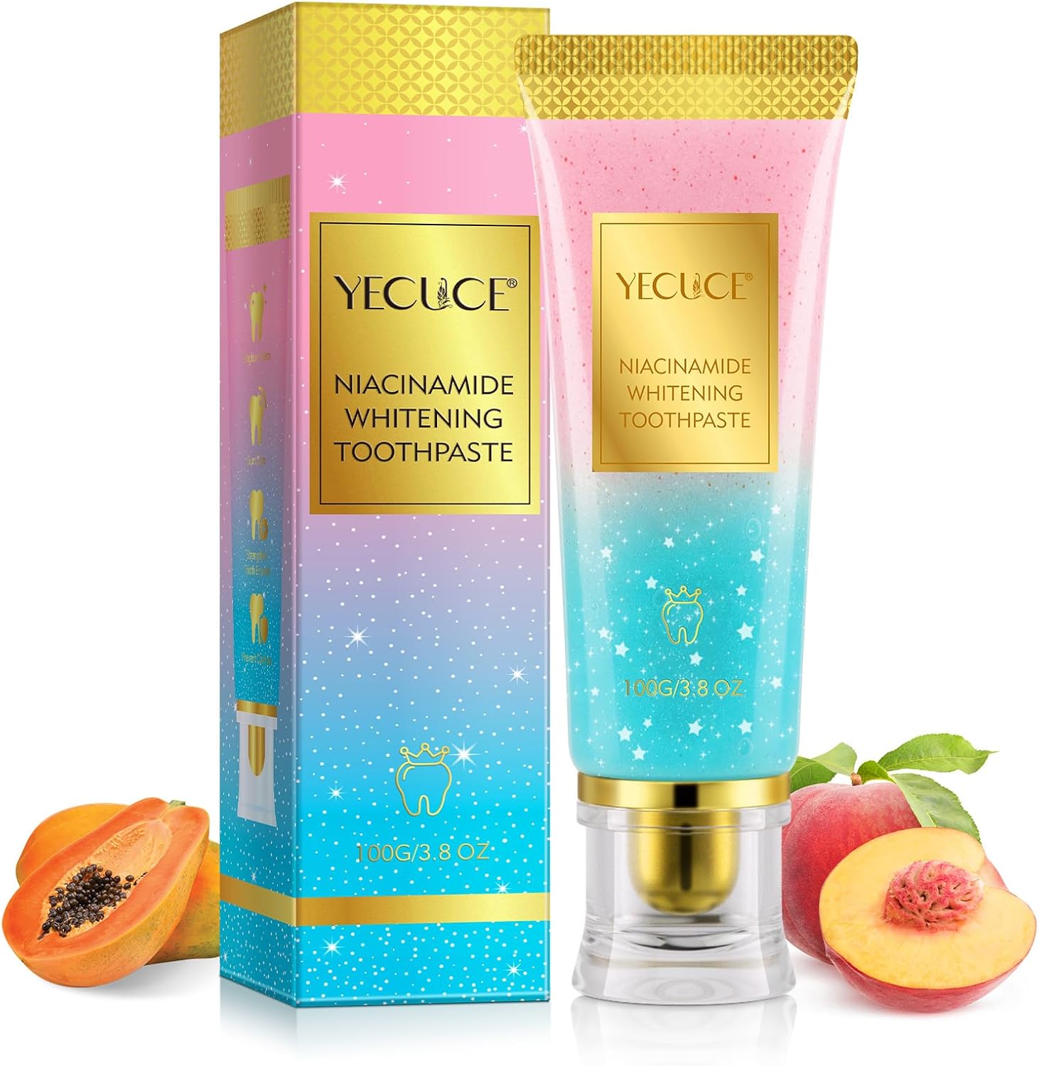 Niacinamide Whitening Toothpaste, Niacinamide Intensive Toothpaste, Teeth Whiten & Fresh Breath, Deep Gentle Cleaning Tooth Paste, Boosting Gum Health,Mint & Peach Flavor 3.53OZ