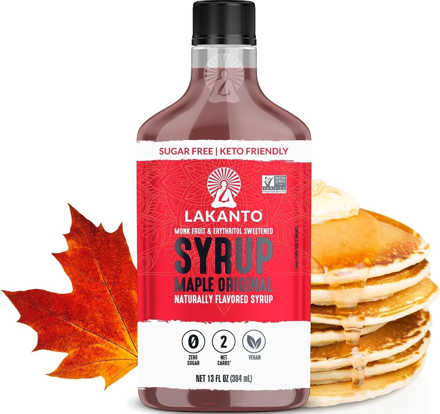 Lakanto Sugar Free Maple Syrup, Monk Fruit Sweetened, Keto, Vegan, 13 Fl Oz