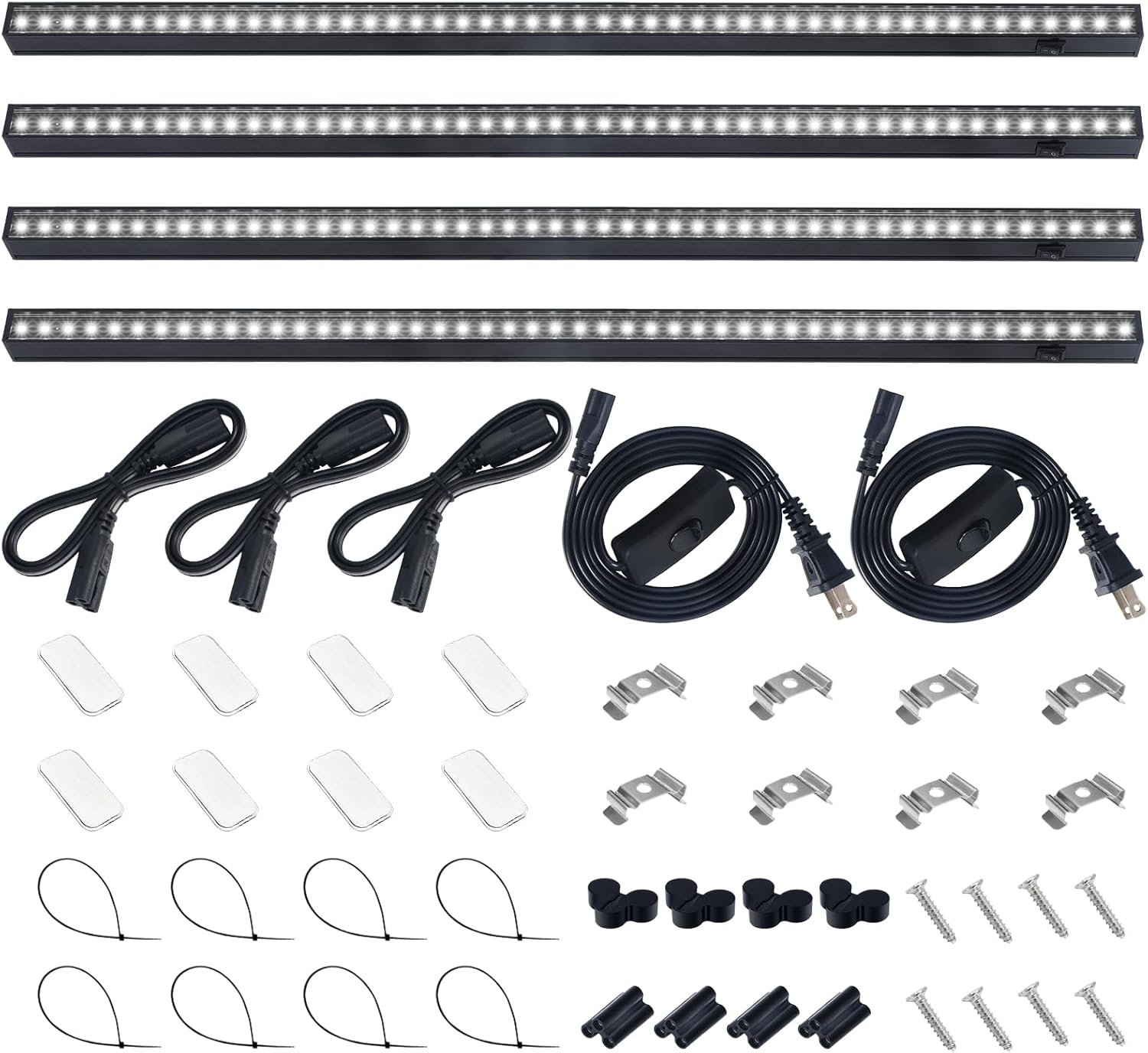 Barrina T5 Grow Lights for Indoor Plants, 2FT 5000K Full Spectrum LED Grow Light with Black Cover, T5 Grow Light Strip, Under Cabinet Plant Light with Switch Cord, Linkable, Plug and Play, 4 Packs