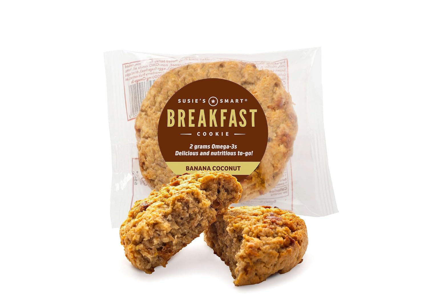 Susie’s Smart Breakfast Cookie, Mixed Box of 12 Breakfast Cookies (3) Orange Cranberry Nut (3) Gingered Apple (3) Banana Coconut (3) Cocoa Omega-3 and Protein-Rich, Soft Chewy Whole Grain Snack, Healthy On-the-Go Breakfast or Anytime Treat 3.5 oz Each.