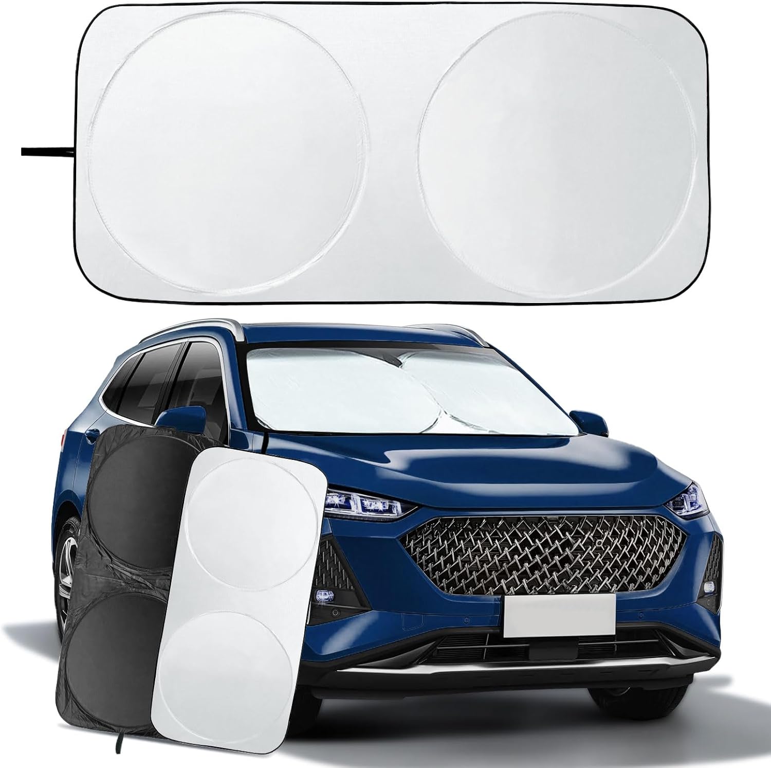 Car Windscreen Sun Shade, Windshield Sunshade for Car Inside, Car Sunshades Foldable Front Sun Visor Protector Blocks UV Rays Sunscreen for Car Windscreen Fits Windshields of Various Sizes (150*70cm)