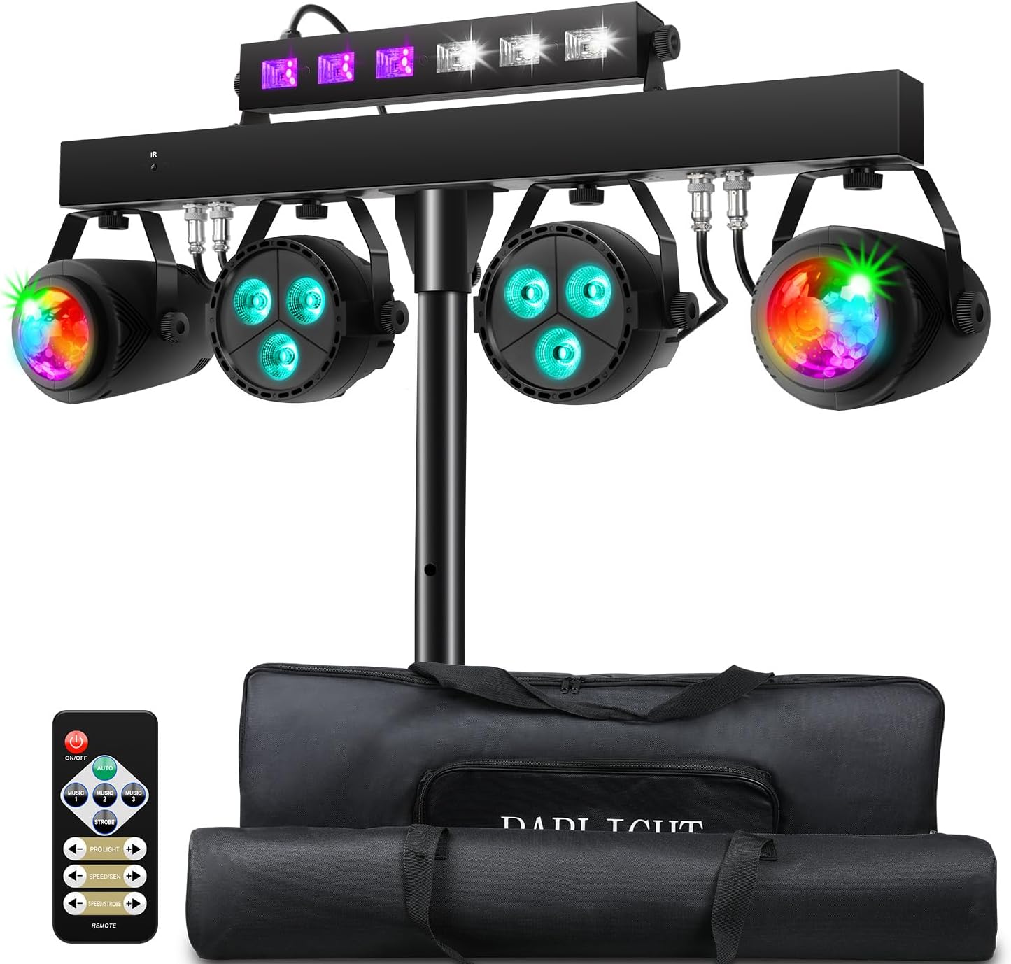 DJ Lights Package with Stand 7.5Ft, DJ Light for Parties Sound Activated, DMX & Remote Control Portable Gig Bar Lights LED Stage Lighting System for Band, Booth, Wedding, Events, Shows