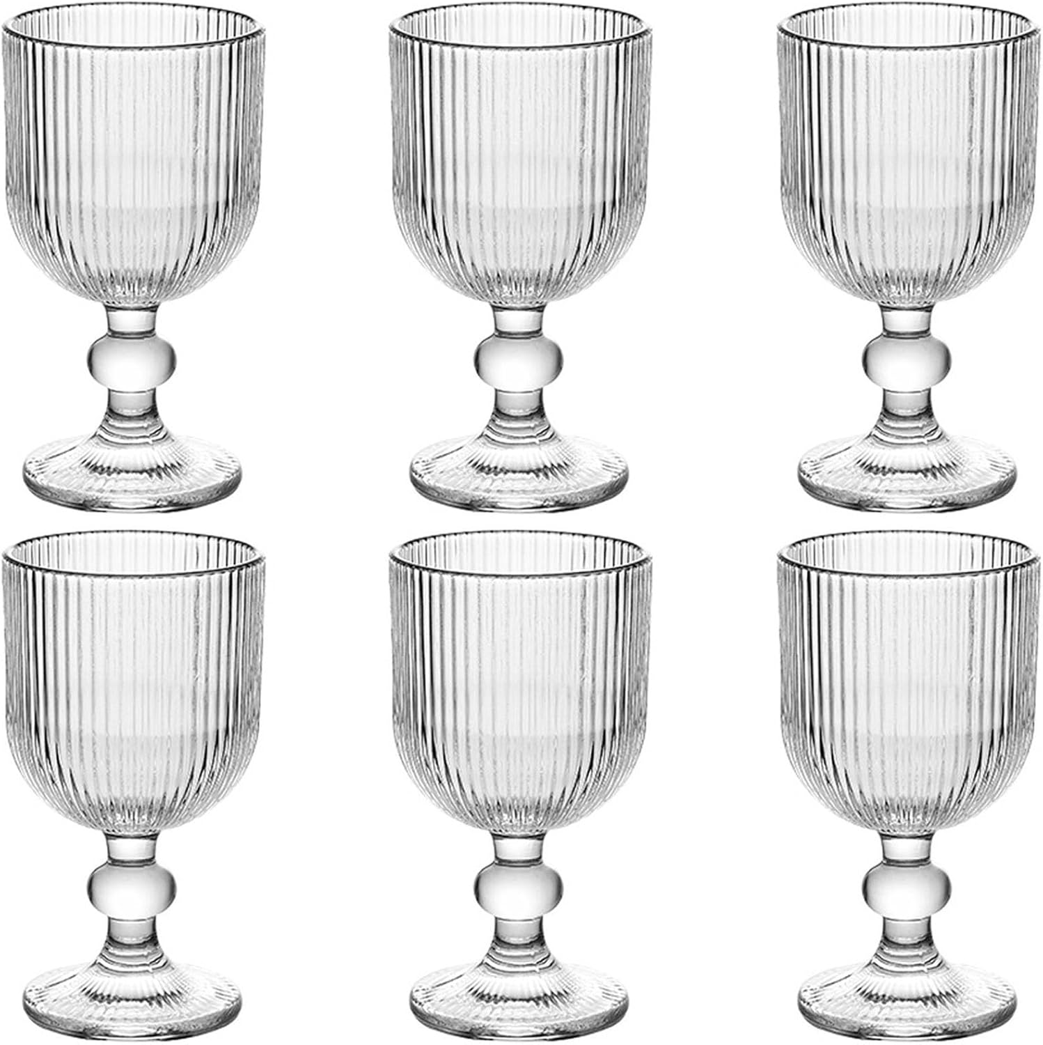 Vintage Glassware Water Goblets Drinking Clear Wine Glasses set of 6 Embossed Drinkware Stemware 13 oz for Wedding Party Bar Christmas