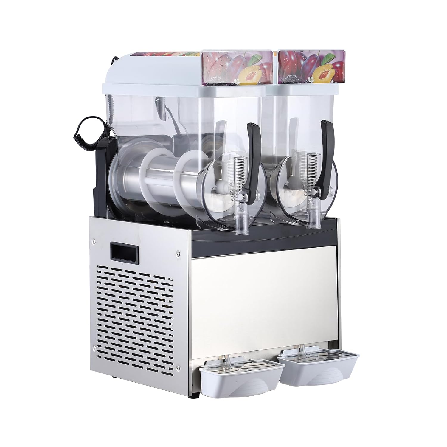 15L Dual-Tank Commercial Slushy Machine - 700W Stainless Steel Frozen Drink Maker with Auto-Clean, for Restaurants, Bars & Home Use (White)