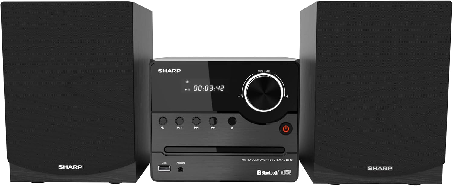 XL-B512 Micro Component Wireless Bluetooth Audio Streaming & CD Player Wood Speaker System + Remote, USB Port, MP3 Playback, FM Stereo Digital Tuner, Aux Input, Black Oak