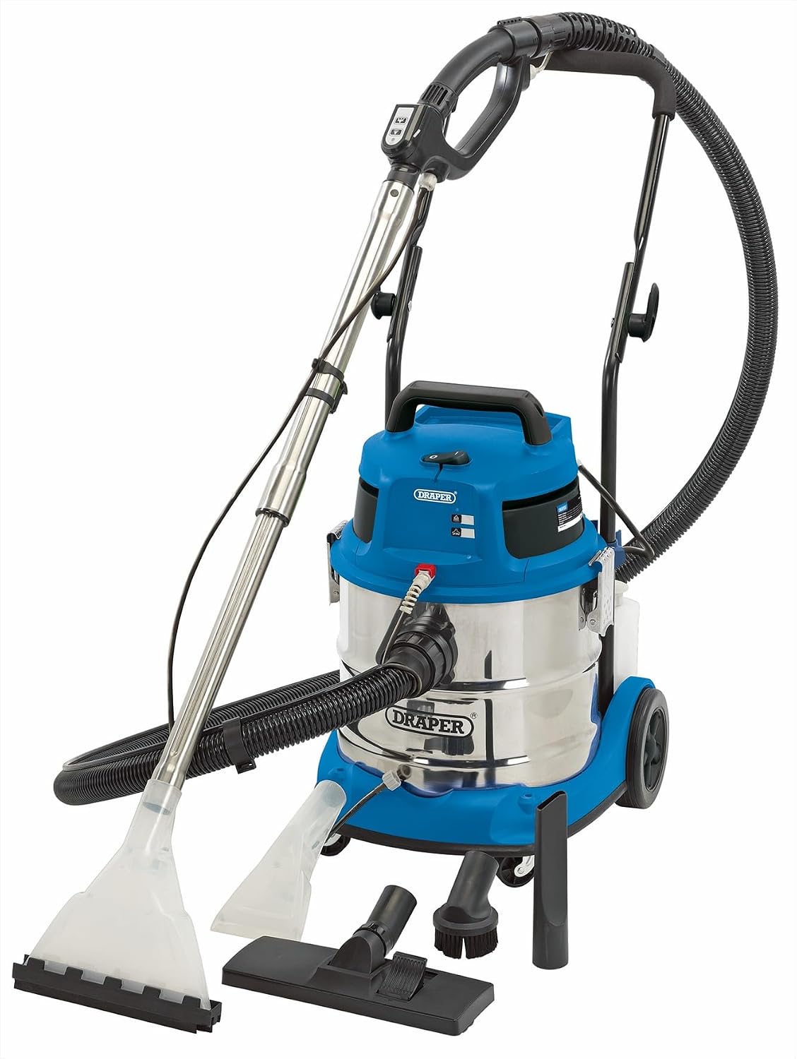 Draper 1500W 20 L Wet and Dry Shampoo Vaccum Cleaner | 3m Flexible Hose and Accessories |65 l/s Max Airflow | 19 kPa Vacuum Pressure | Home Car Carpet Cleaning | Professional Use | 75442