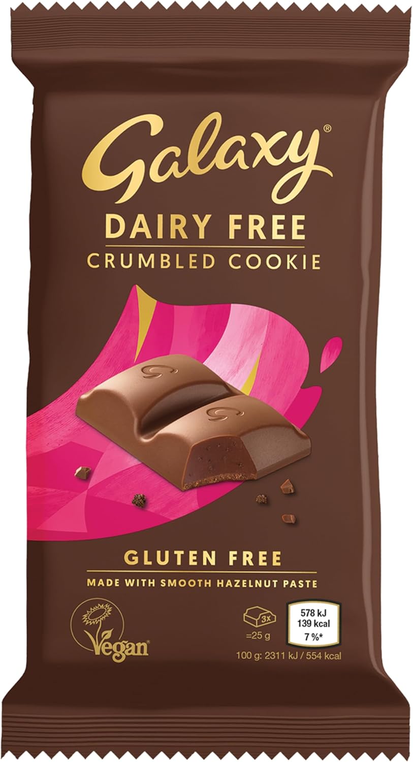 GALAXY Dairy Free Chocolate Bar – Crumbled Cookie – Dairy Free, Vegan, Plant-Based, Smooth & Creamy, Gluten Free, Milk Alternative, Suitable for Vegans, Lactose Free, Delicious Vegan Snack, 100g