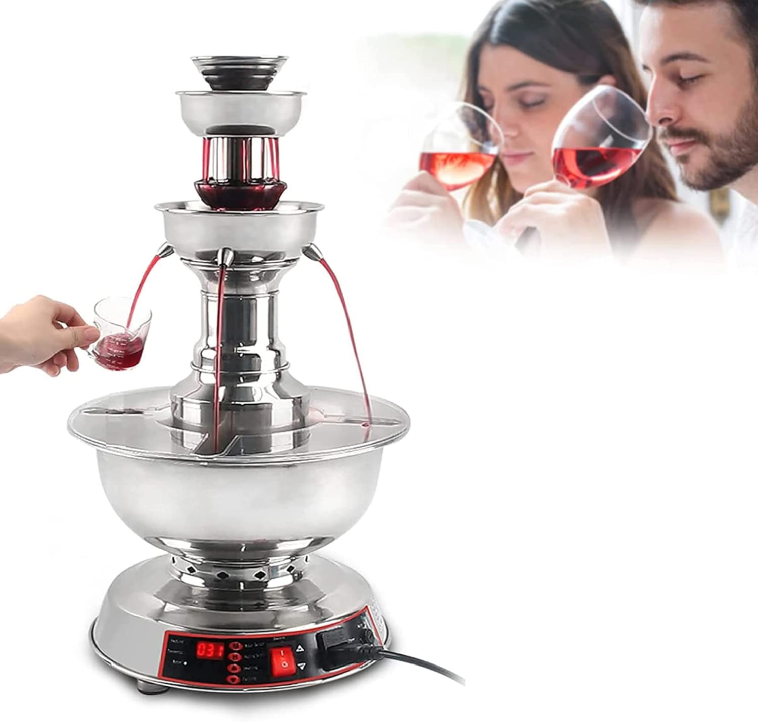 ELQ Wine Fountain Machine, 3-Tier Stainless Steel Electric Commercial Beverage Dispenser for Wedding Birthday Party Sober Up The Wine