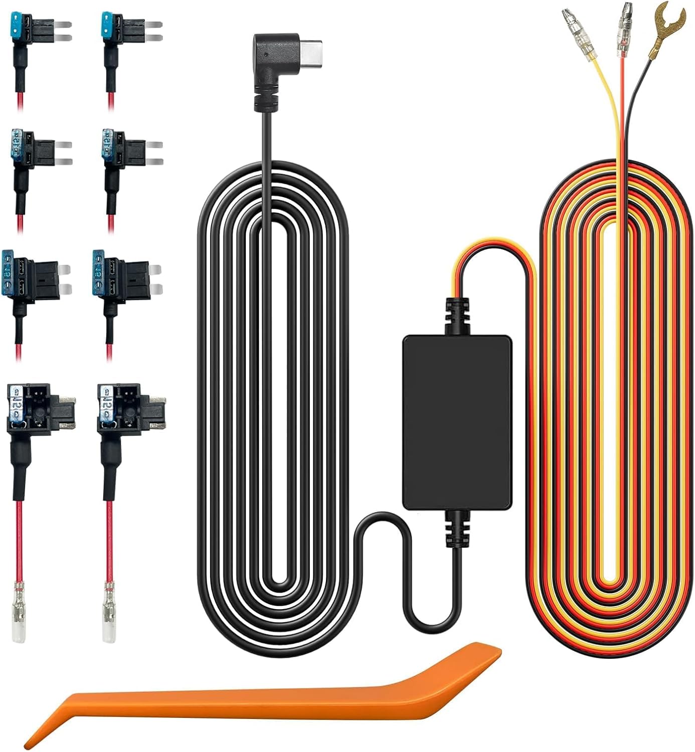 WOLFBOX Type-C/USB C Hardwire Kit for i07/G840S/G850/G840H/G900/G930 Mirror Dash Cam, Parking Monitor with Multiple Size connectors