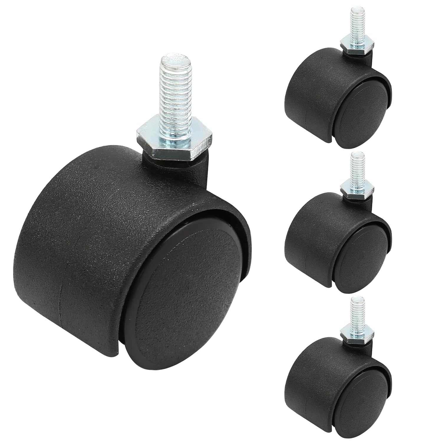 1 Inch Swivel Caster Wheels, 4pcs, M6 Threaded Stem, Black
