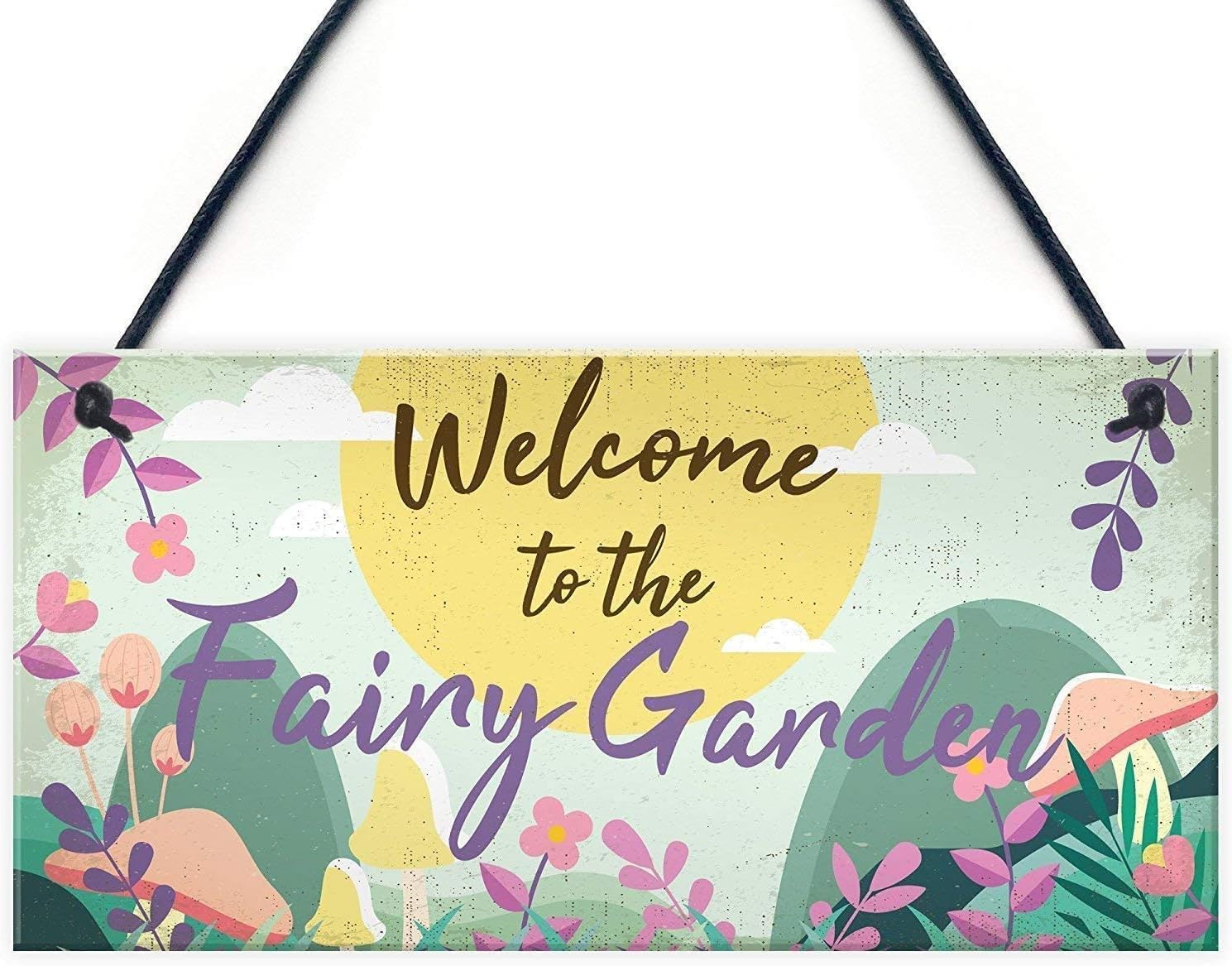 Welcome to The Fairy Garden Hanging Wood Signs Plaque for Garden Shed Summerhouse Sign Gifts 10x5inches (WAS03)