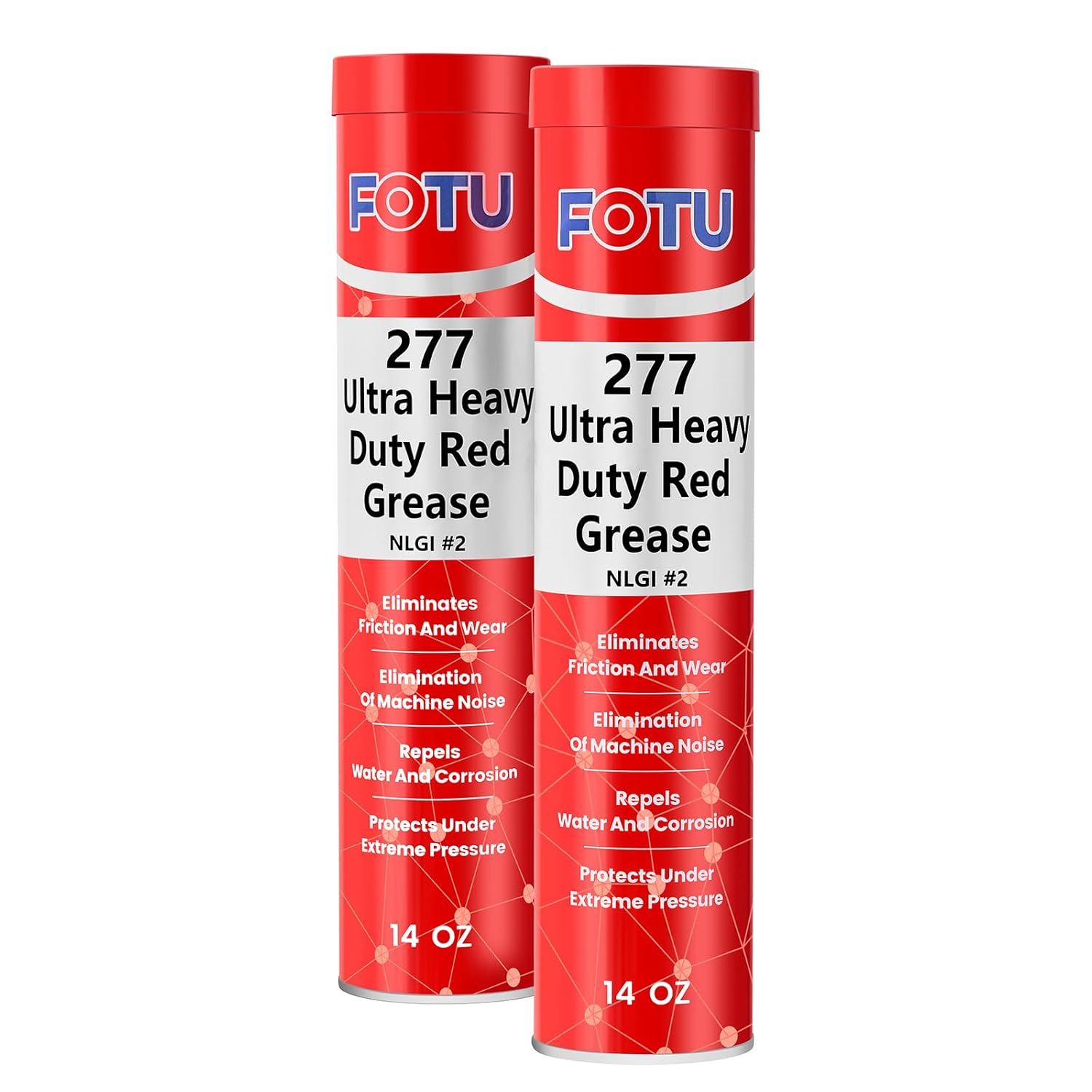 FOTU 277 Ultra Heavy-Duty Red Grease #2 Wheel Bearing Grease Tube,2x14oz,Multi-Purpose Lubricant for Severe Conditions, Ideal for Automotive, Marine, Buses, Trucks and Tractors