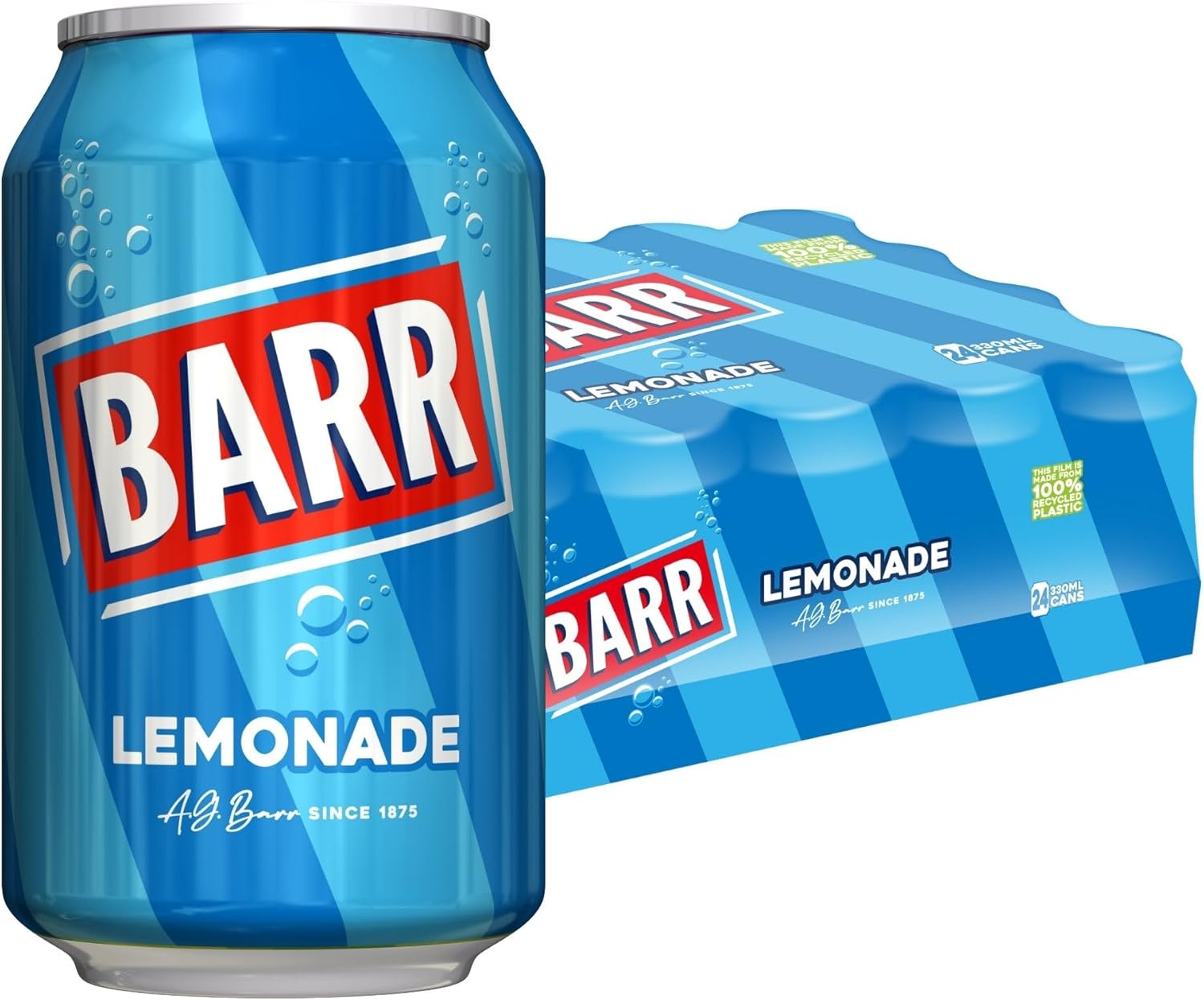 BARR since 1875, 24 Pack Perfect Lemonade, Lemon Flavoured Fizzy Drink - 24 x 330ml Cans