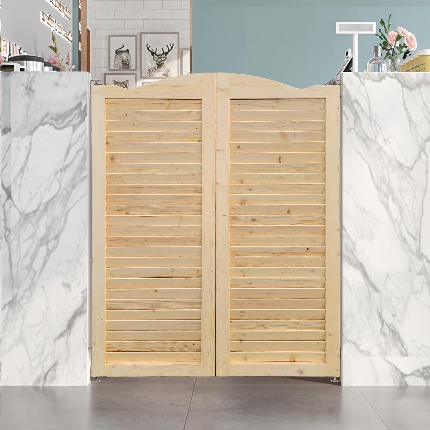 S&Z TOPHAND® 32in x 42in Swinging Louvered Cafe Doors,Solid Wood, Room Divider, Home, Kitchen, Bar